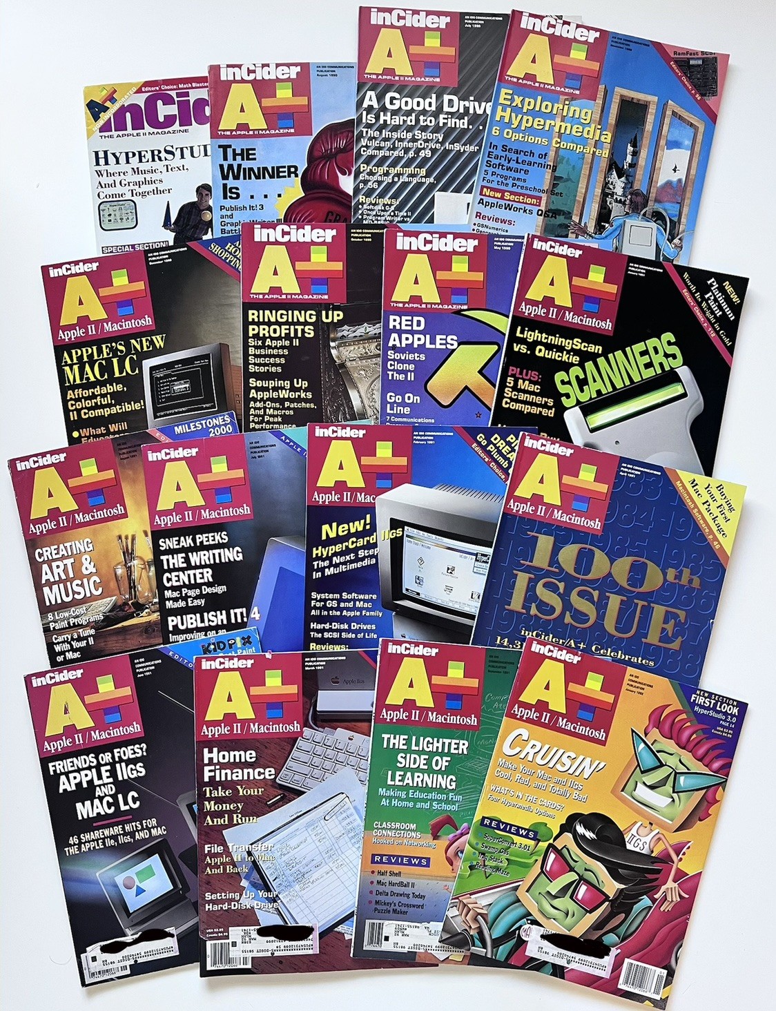 Lot Of 16 A+ inCider Apple II Macintosh Magazines 1989 1990 1991 1992 Vintage