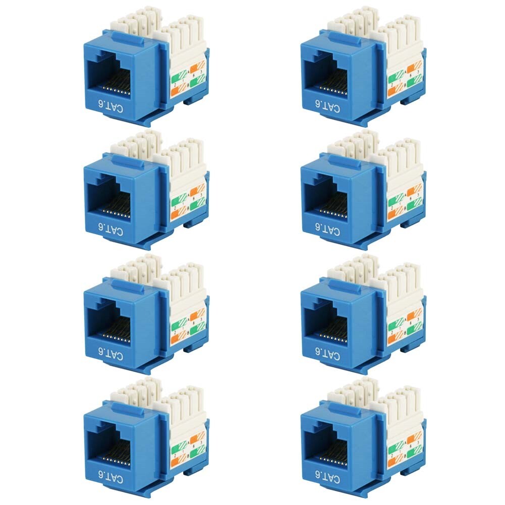 8x Cat6 RJ45 Network Keystone Jack Wall Plate Punch Down 110 Snap-In Blue