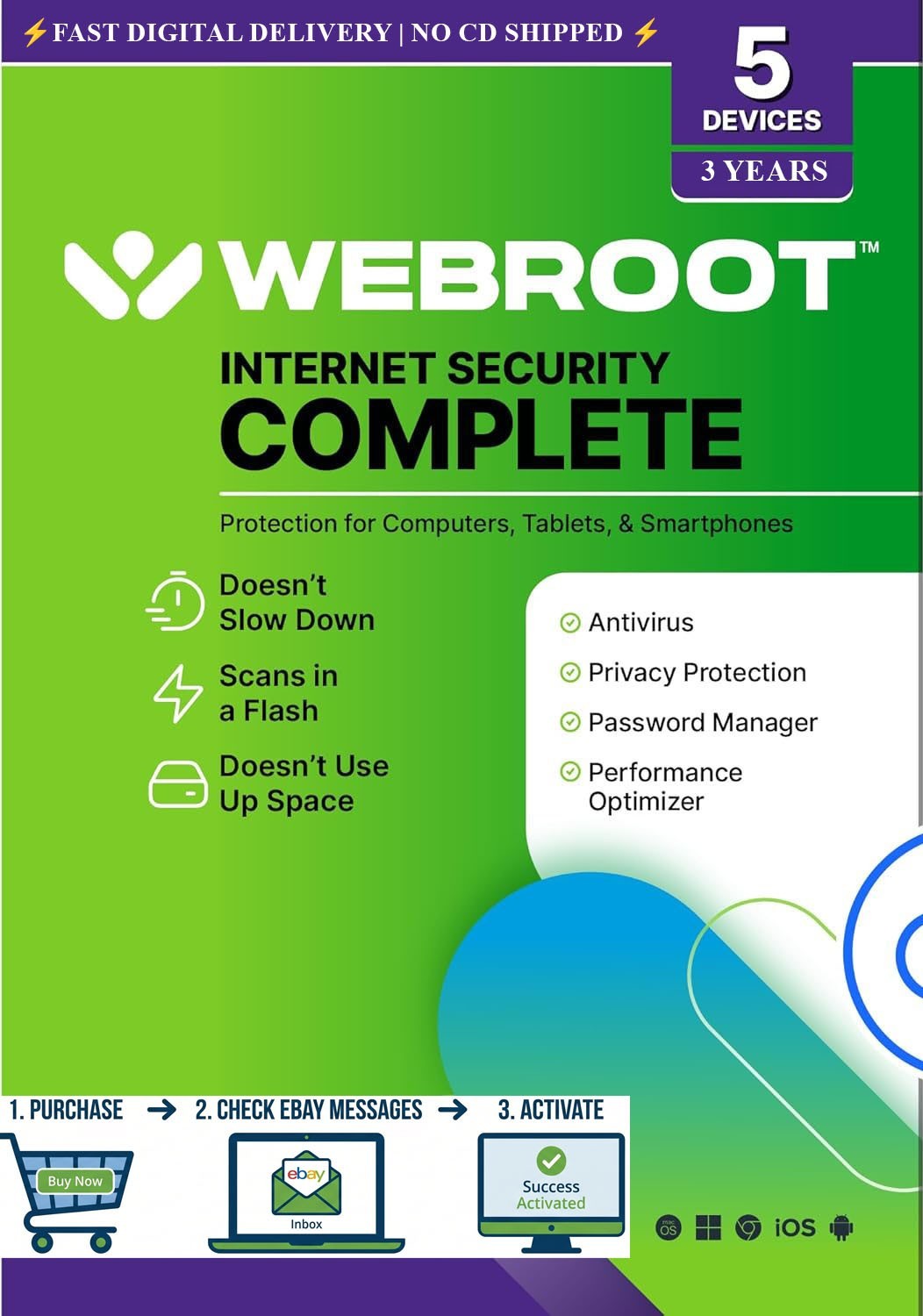 Webroot Internet Security Complete 2026 | 3 Year 5 Device | Email Code (no CD)🔥