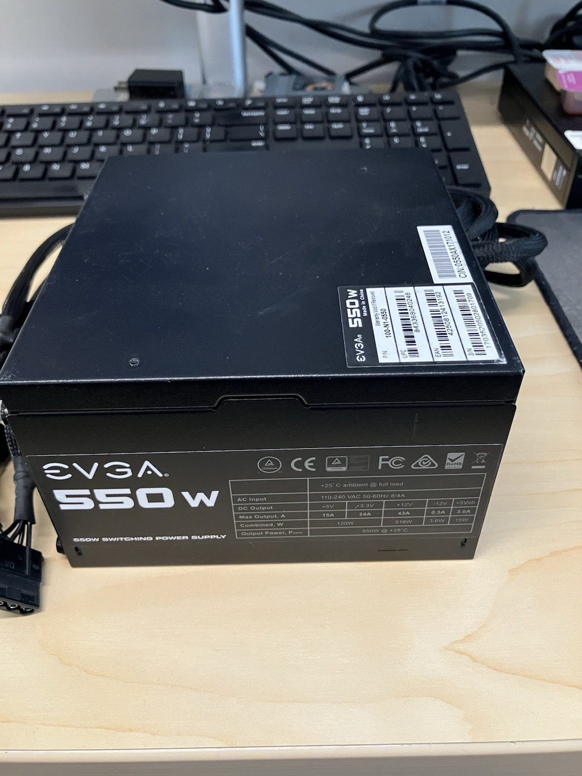 EVGA 550W ATX Switching Power Supply PSU 24-Pin Black 100-N1-0550-L1 Tested