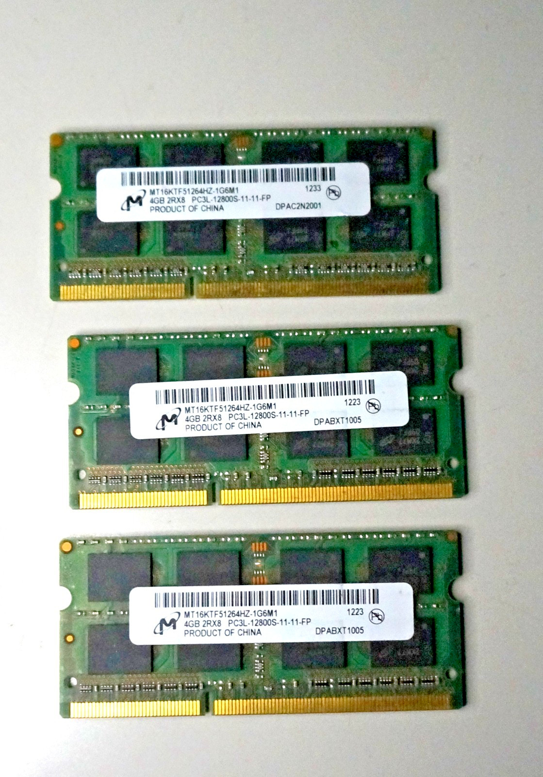 Micron 3x 4GB DDR3L 1600MHz 2XR8 PC3L-12800S Laptop RAM Micron 12GB Total