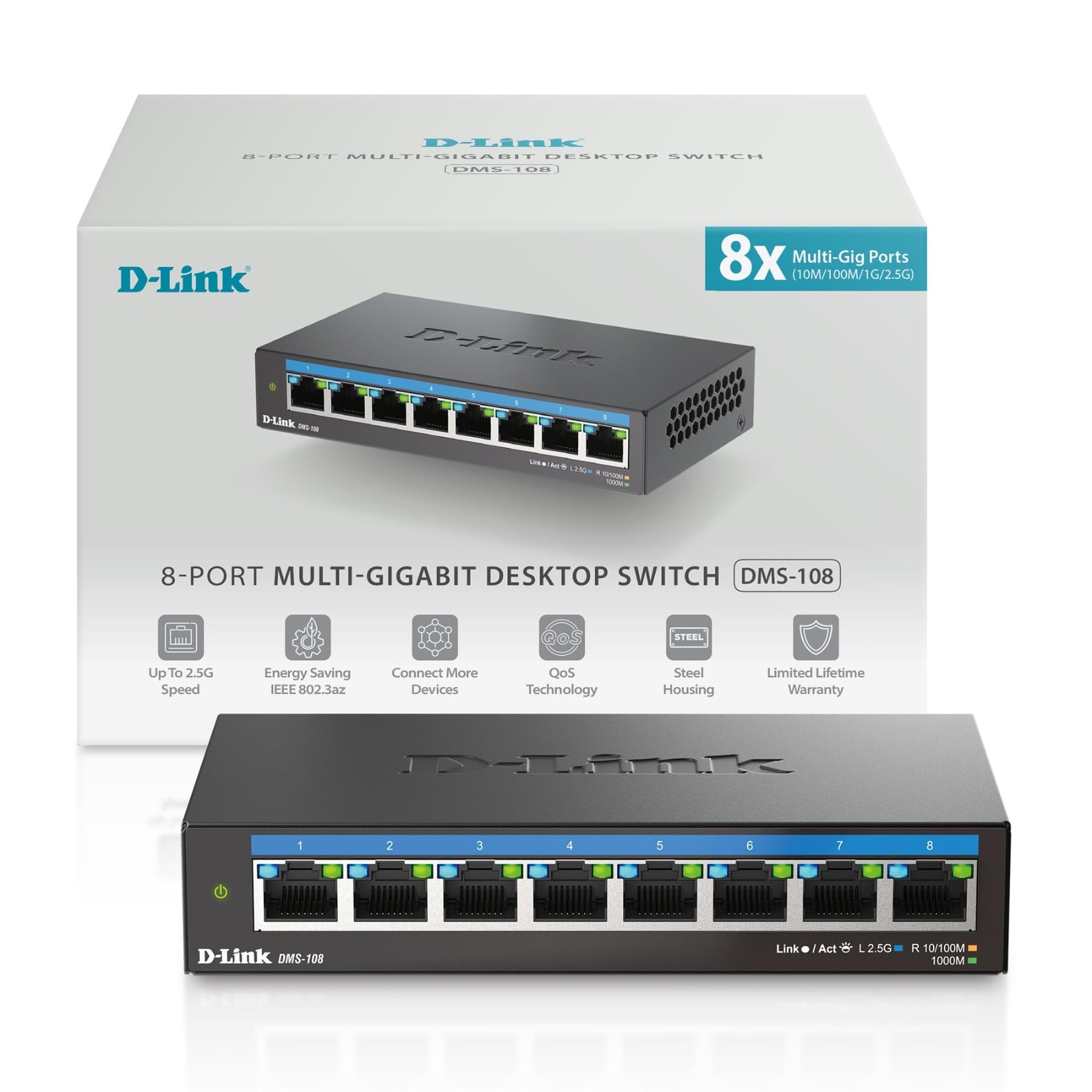 D-Link 8-Port 2.5GB Unmanaged Gaming Switch 8 Port Multi-Gig 2.5Gb, Black