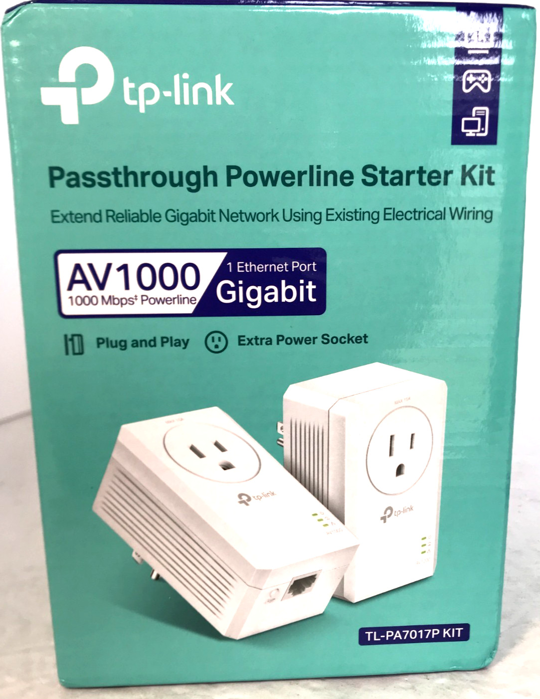 TP-Link TL-PA7017P KIT AV1000 Gigabit Ethernet Passthrough Powerline Starter Kit