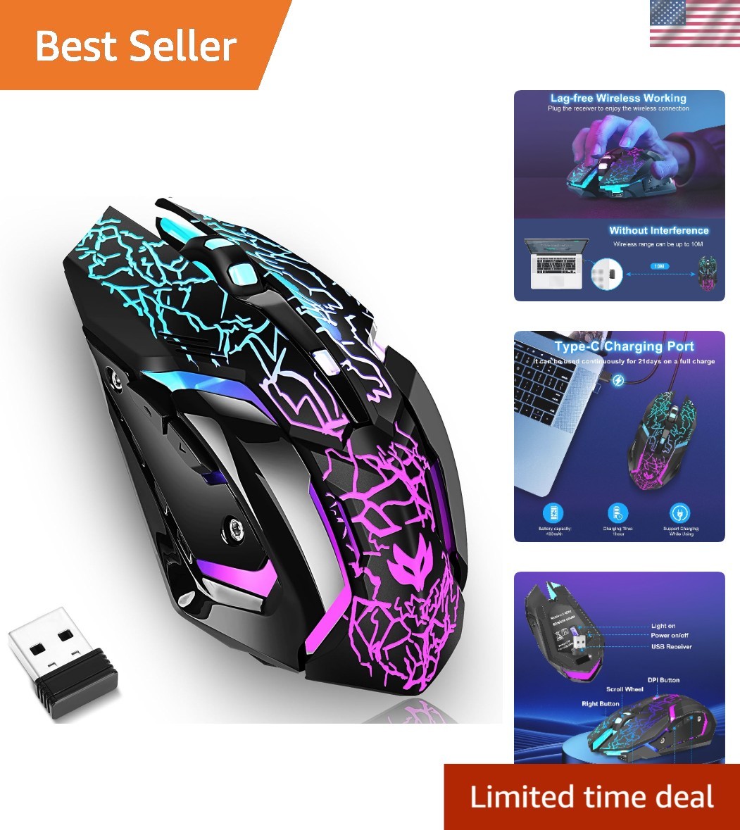 Wireless Gaming Mouse,Rechargeable Computer Mouse with Type-C Fast Charging, ...