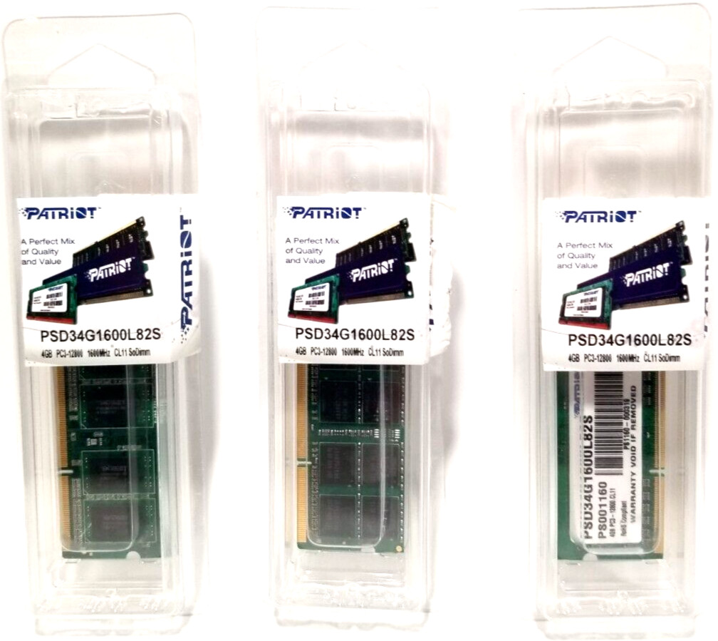 Patriot Memory 1x4GB PC3-12800 1600Mhz DDR3 SO-DIMM RAM (PSD34G1600L82S) *NEW*