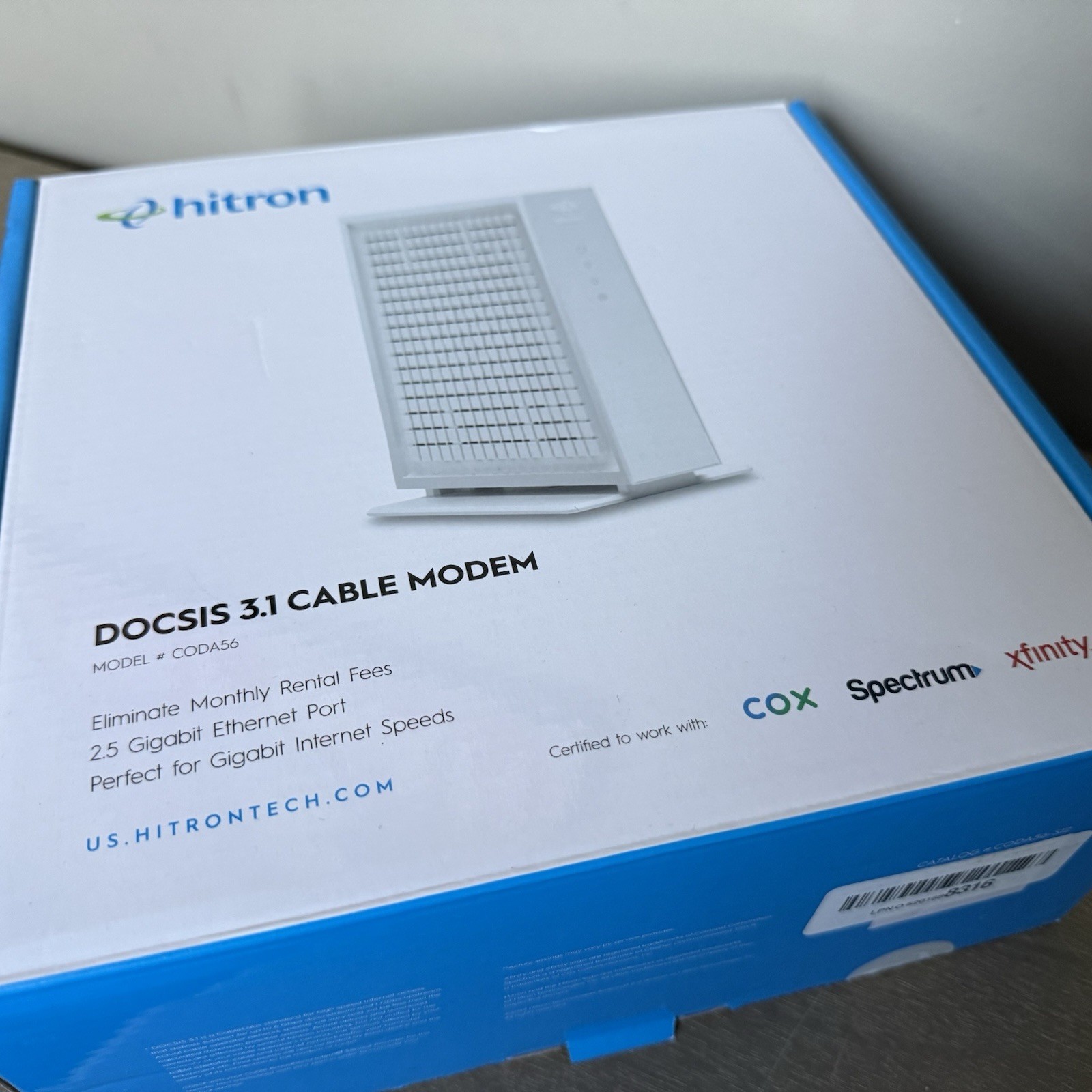 Hitron CODA56 DOCSIS 3.1 Cable Modem, White, 2.5GbE Gigabit Xfinity Spectrum Cox