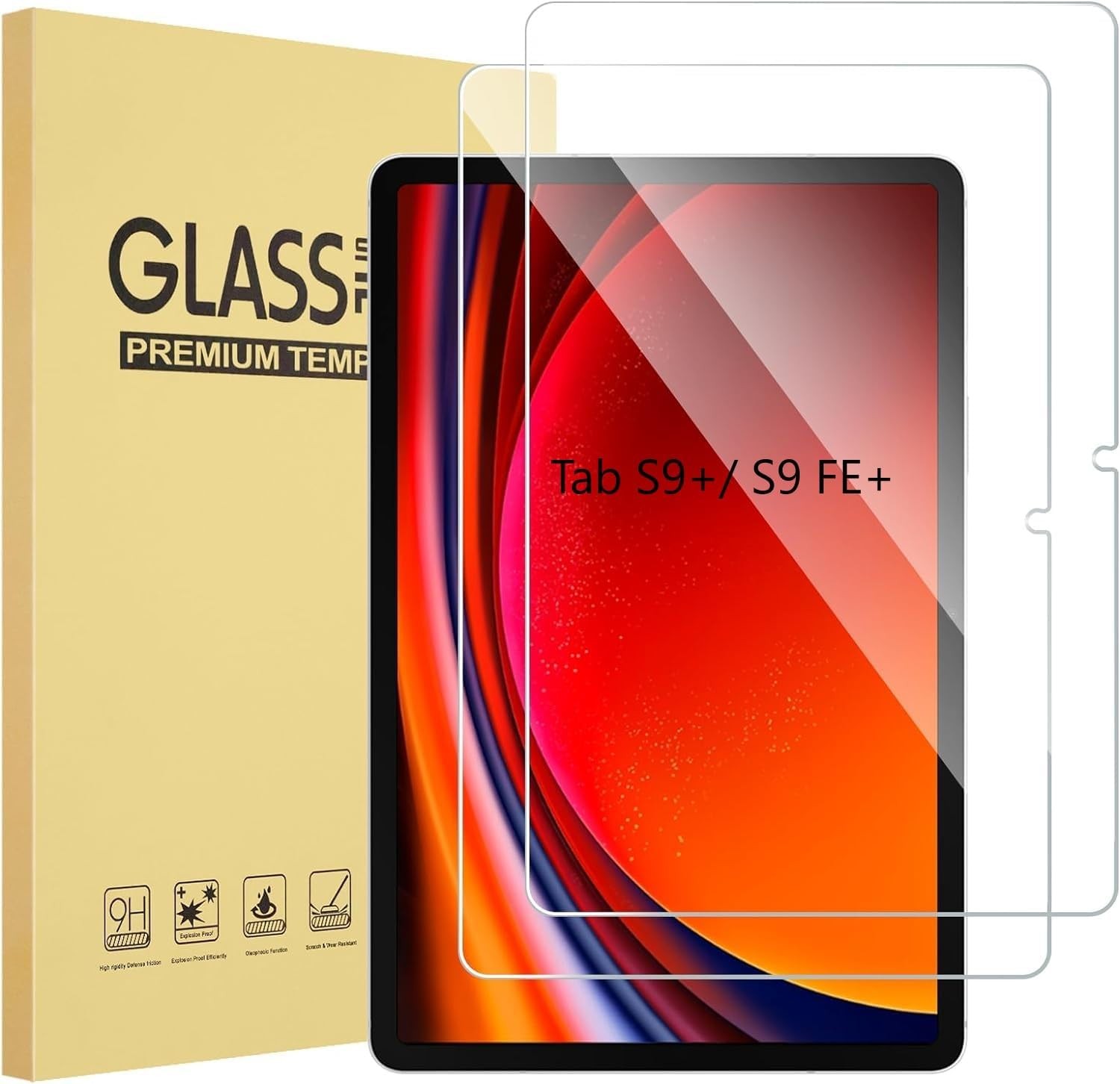 2-Pack Glass Screen Protector for Samsung Galaxy Tab S9 FE+ Plus 12.4" - 9H Hard