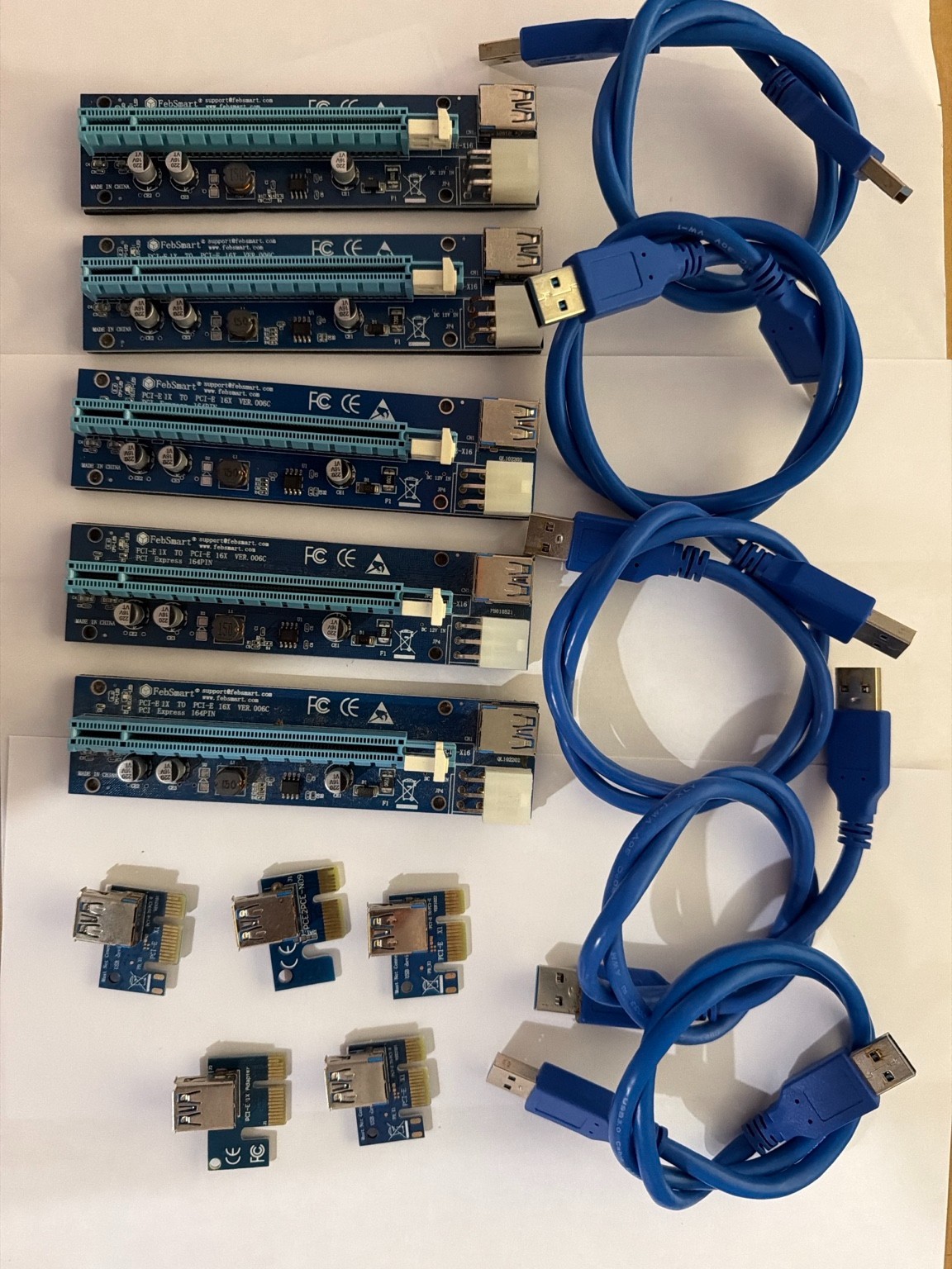 5 Pack Of PCI-Express X1 to X16 GPU Riser Card Adapter with USB 3.0 ＆ SATA Power