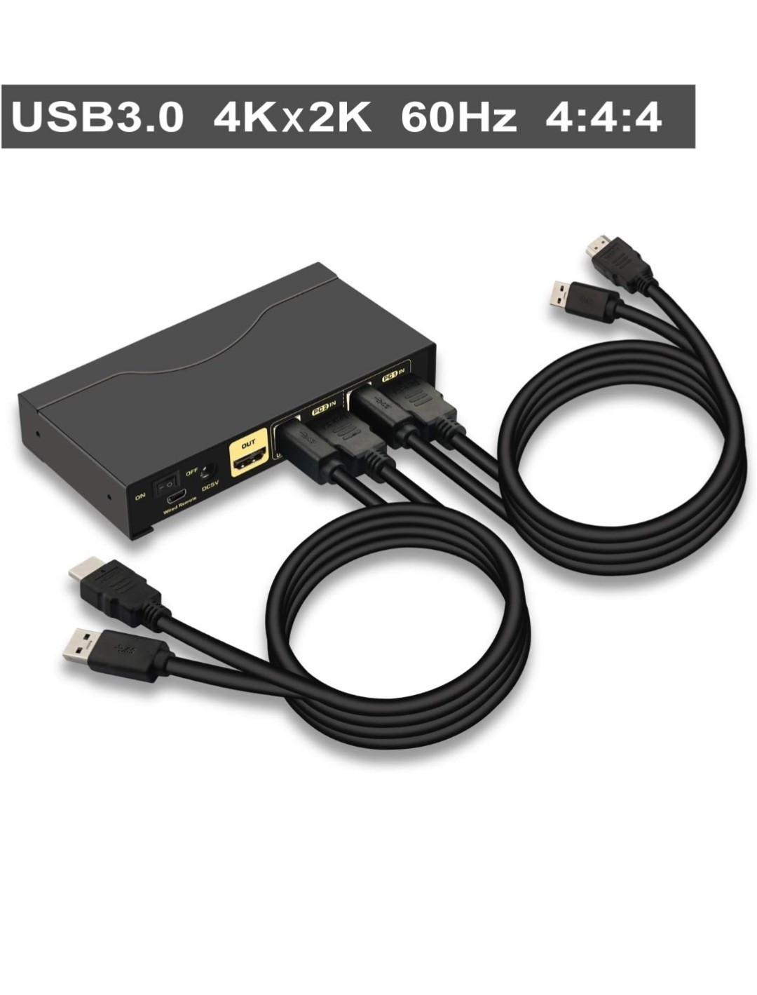 CKLau-4K@60Hz 2 Port KVM Switch HDMI Monitor Switch -with Audio All Input Cables