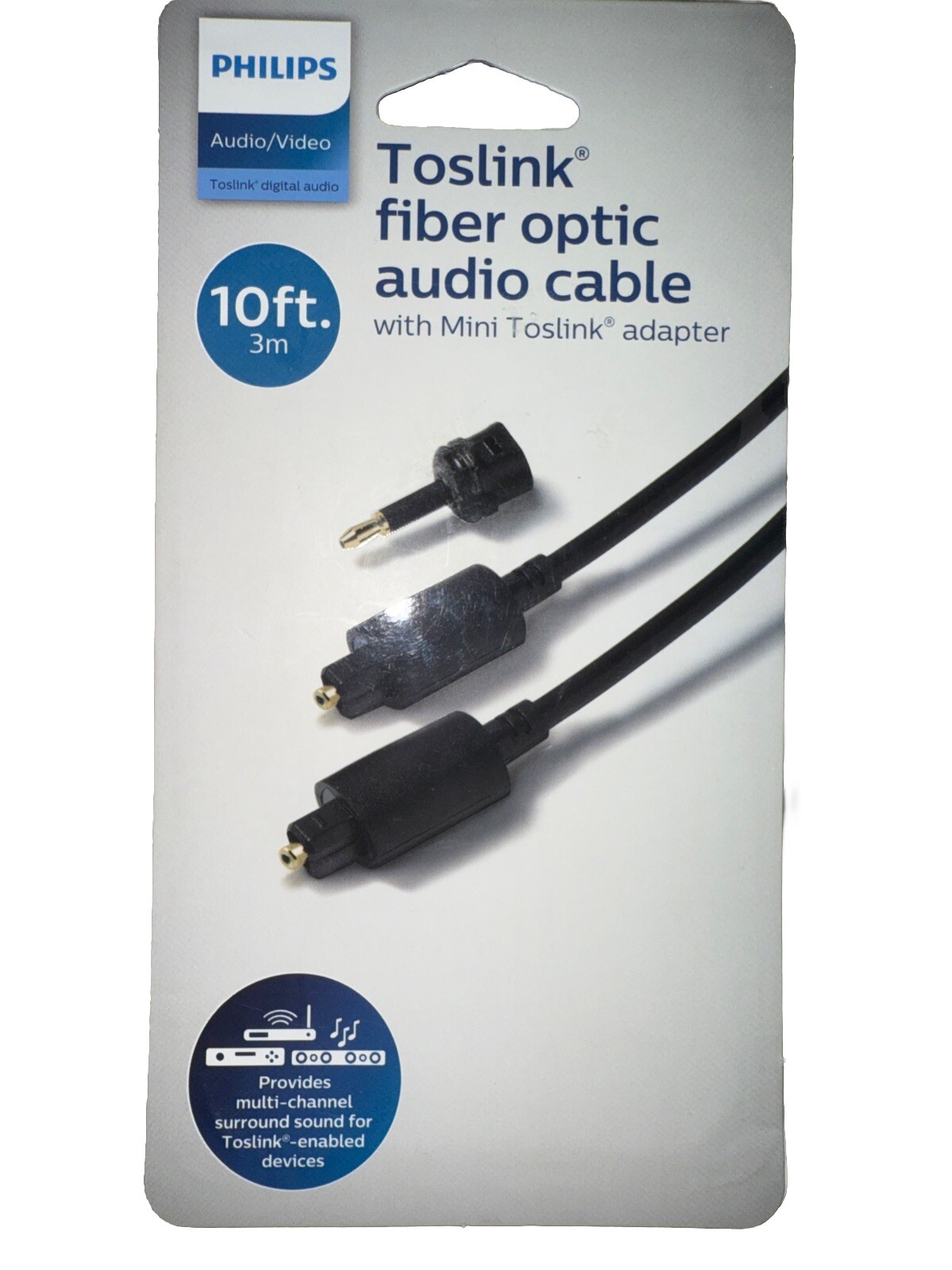 Philips Toslink Fiber Optic Audio Cable w/ Mini Toslink Adapter 10 Feet