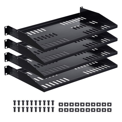 1U Rack Shelf Set, 4 Pieces, 10-Inch Deep, Vented Wall-Mount Tray