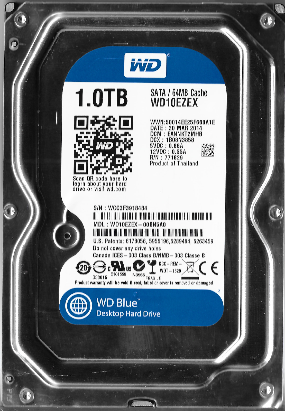 WESTERN DIGITAL WD10EZEX-00BN5A0 1TB SATA HARD DRIVE DCM: EANNKT2MHB