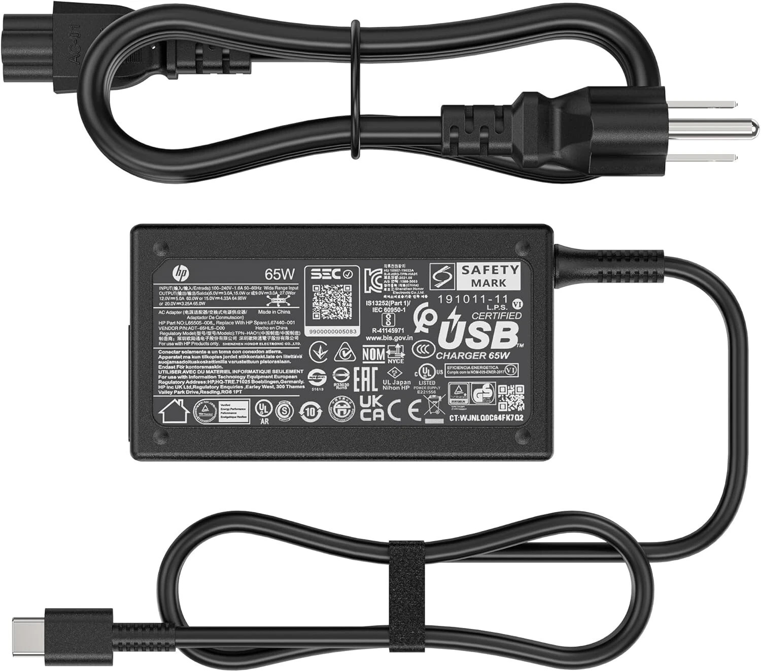 HP Genuine OEM 65W USB-C AC Adapter 20V 3.25A EliteBook ProBook ZBook Charger PD
