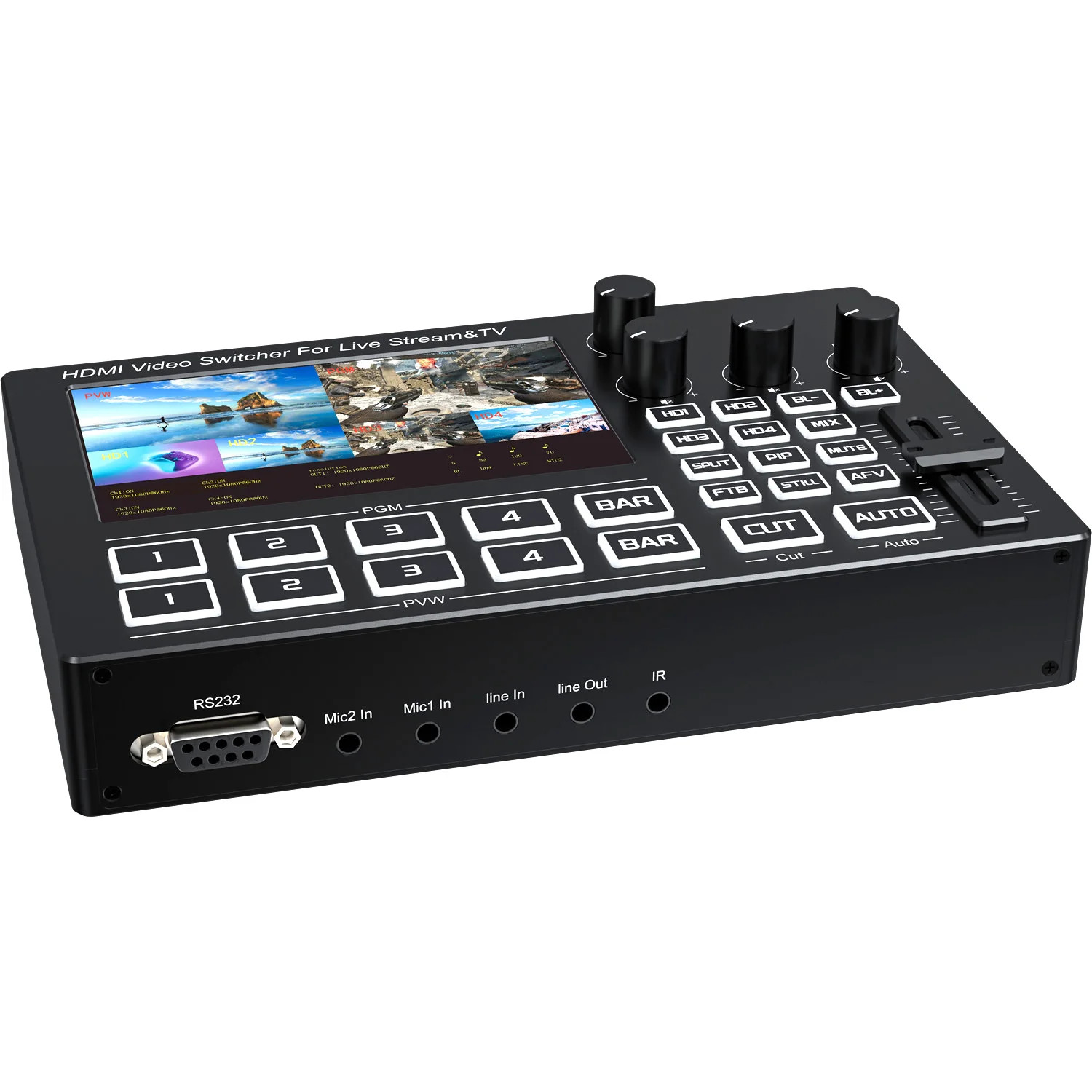 1080p 4 Ports HDMI Video Mixer Switcher with Screen for Live Streaming Recording