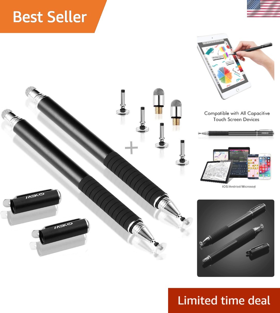 2-in-1 Precision Stylus Pen for All Touchscreens - Durable, Elegant Black Design