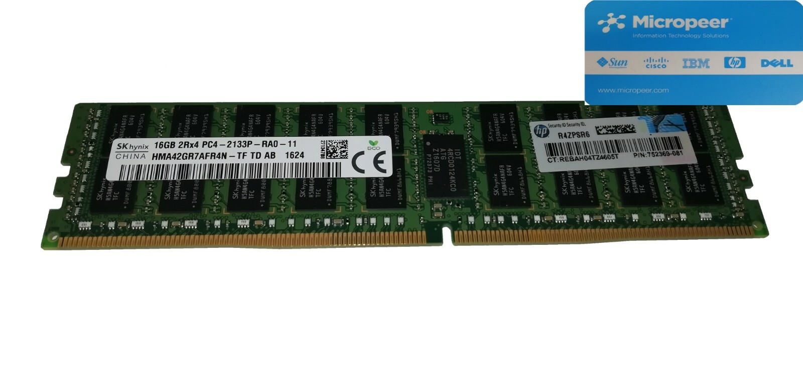 Lot 2, HP Original 16GB 2Rx4 PC4-2133P DDR4 DIMM 752369-081 | Server Memory