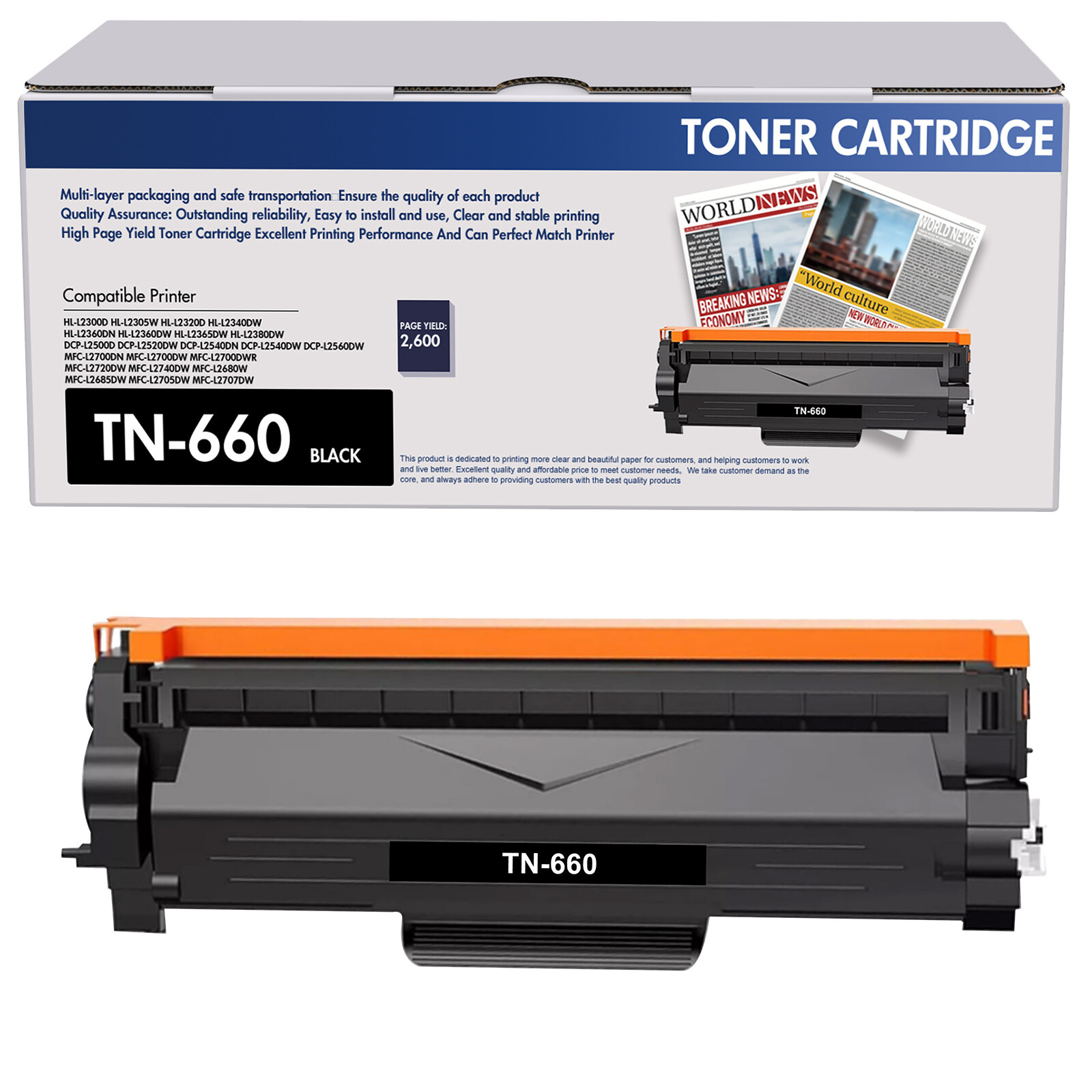 1Pack TN-660 Black Hig-Yield Toner Cartridge For Brother HL-L2340DW MFC-L2740DW