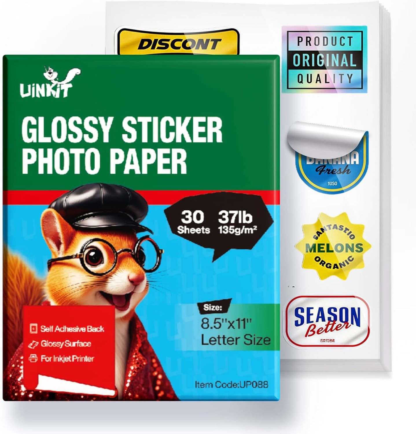 30 Sheets 8.5 x 11Inches 6.5Mil Printable Self Adhesive Photo Paper Priner