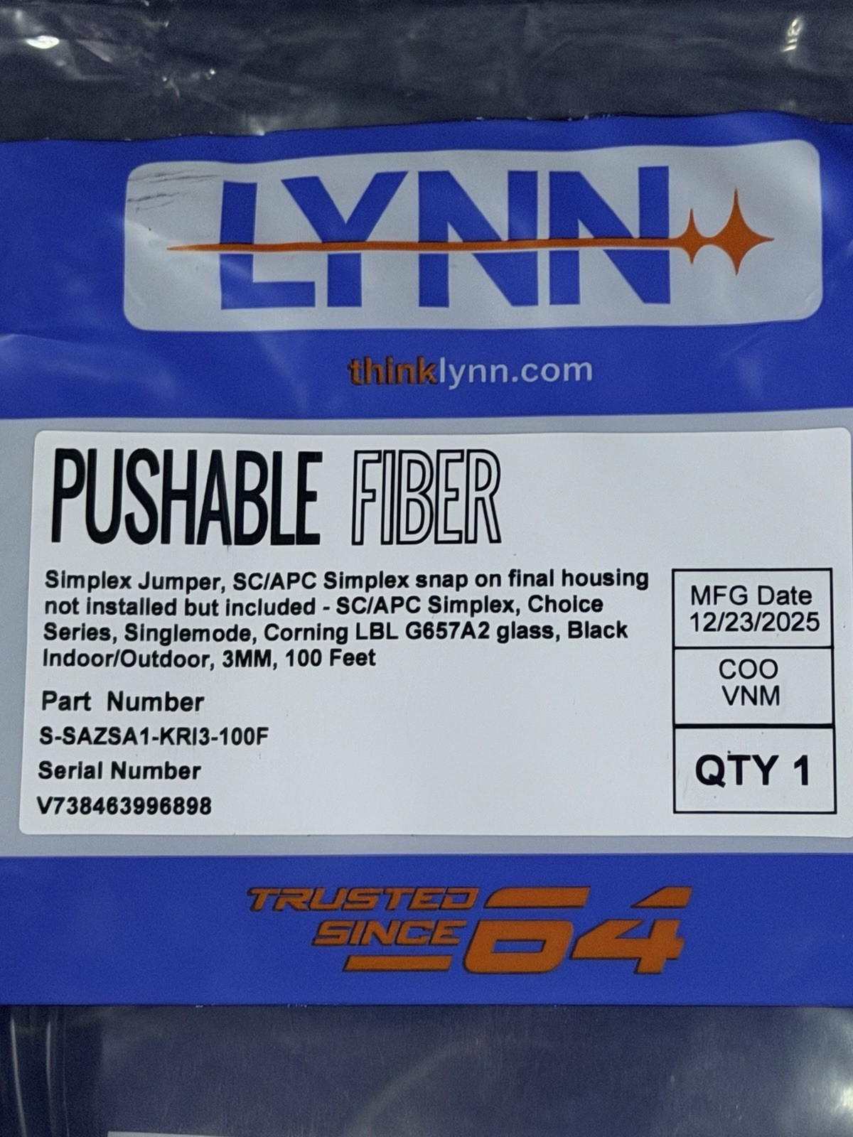 900+qty LYNN Pushable Fiber Cable SC/APC to  SC/APC 