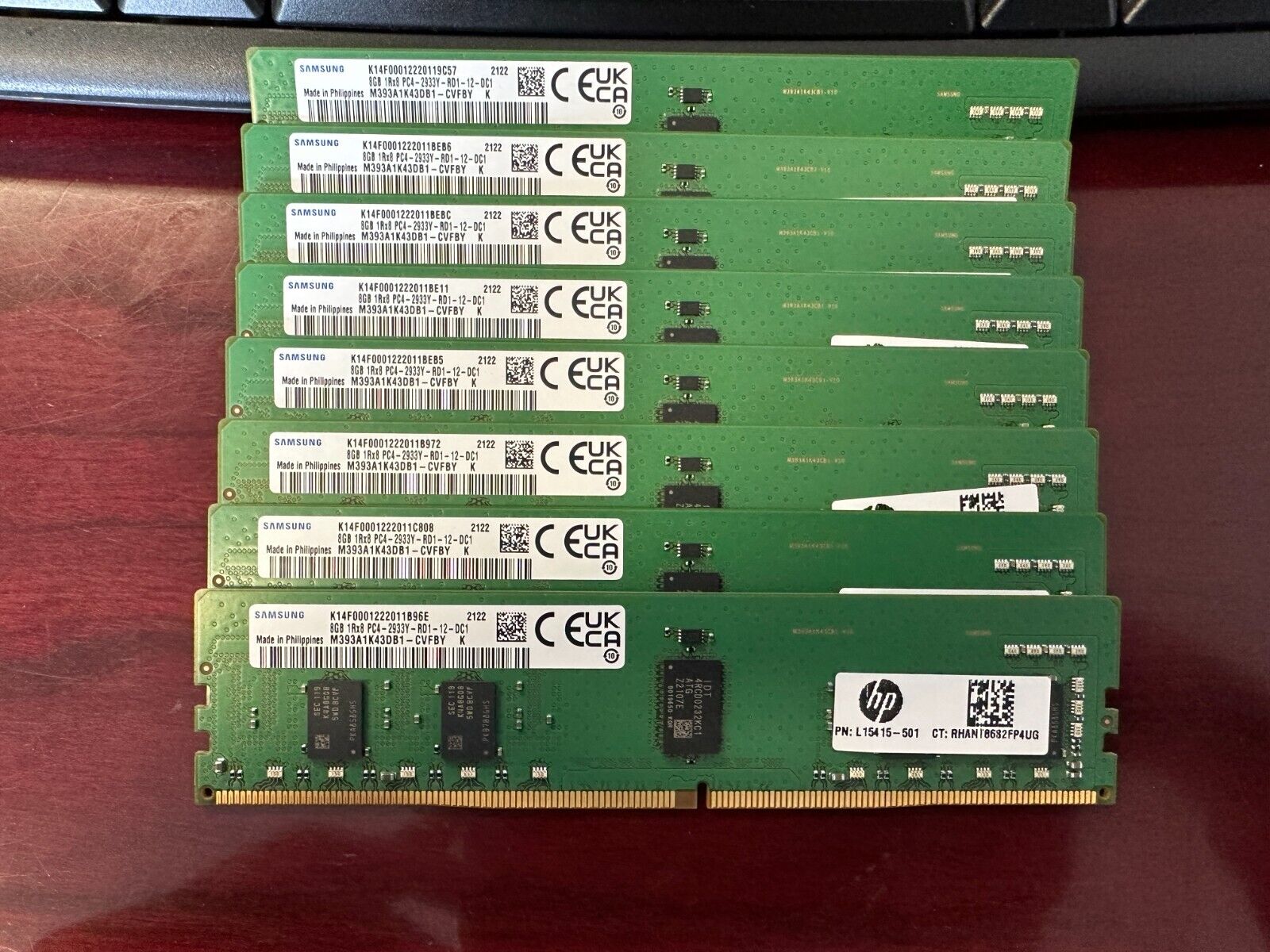 (8) SAMSUNG 8GB PC4-23466 DDR4-2933Y-R REGISTERED ECC 1RX8 CL21 288 PIN 1.20V M