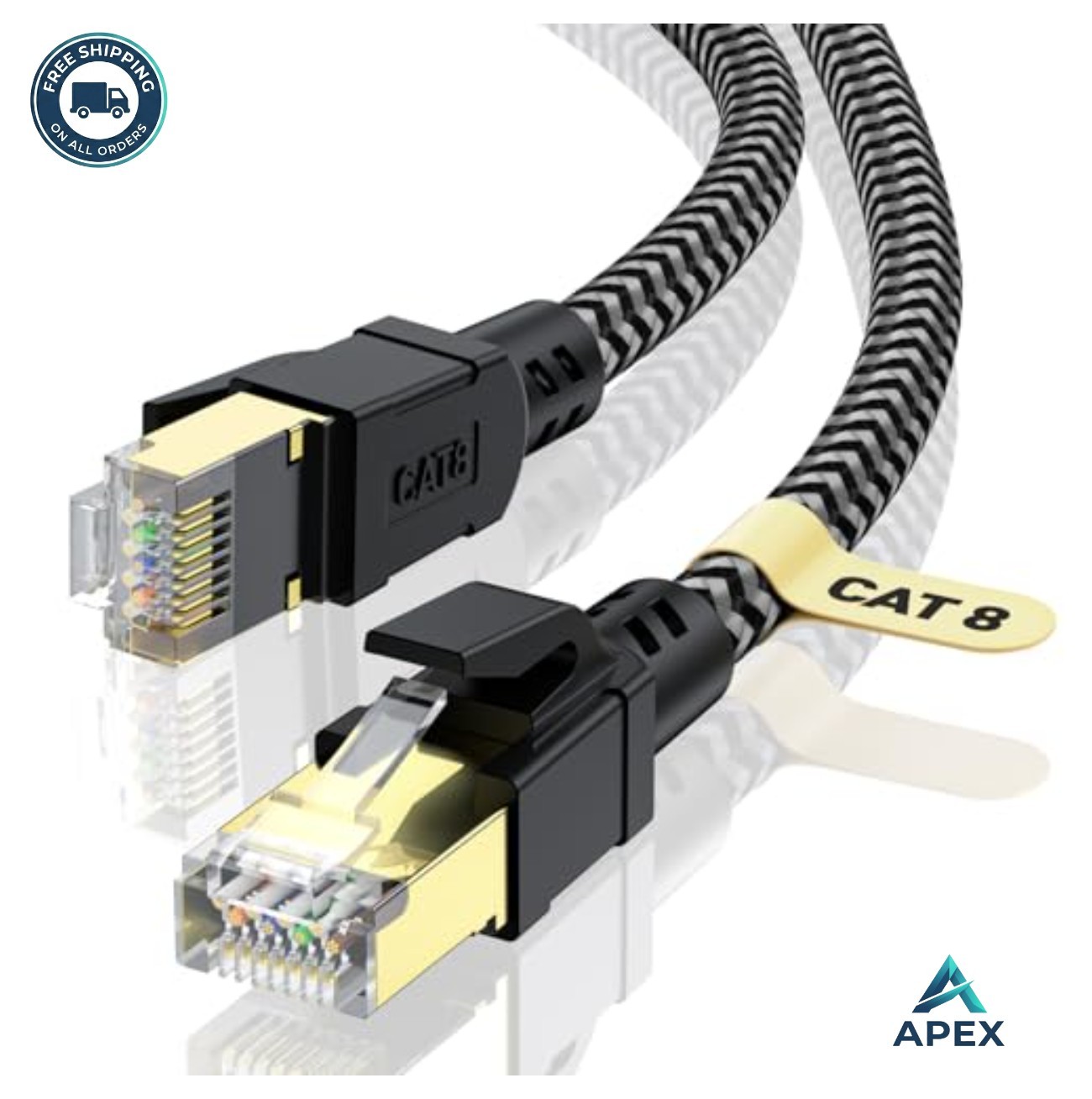 Cat 8 Ethernet Cable 100FT Braided 40Gbps 2000MHz RJ45 Gold Plated Shielded LAN
