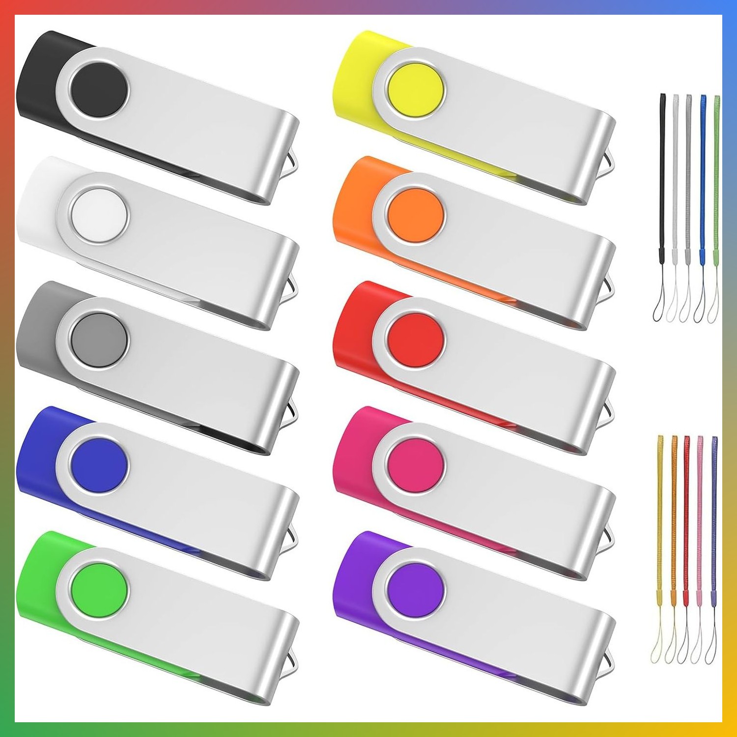 128MB Flash Drive 10 Pack, USB 2.0 Memory Stick with Lanyards