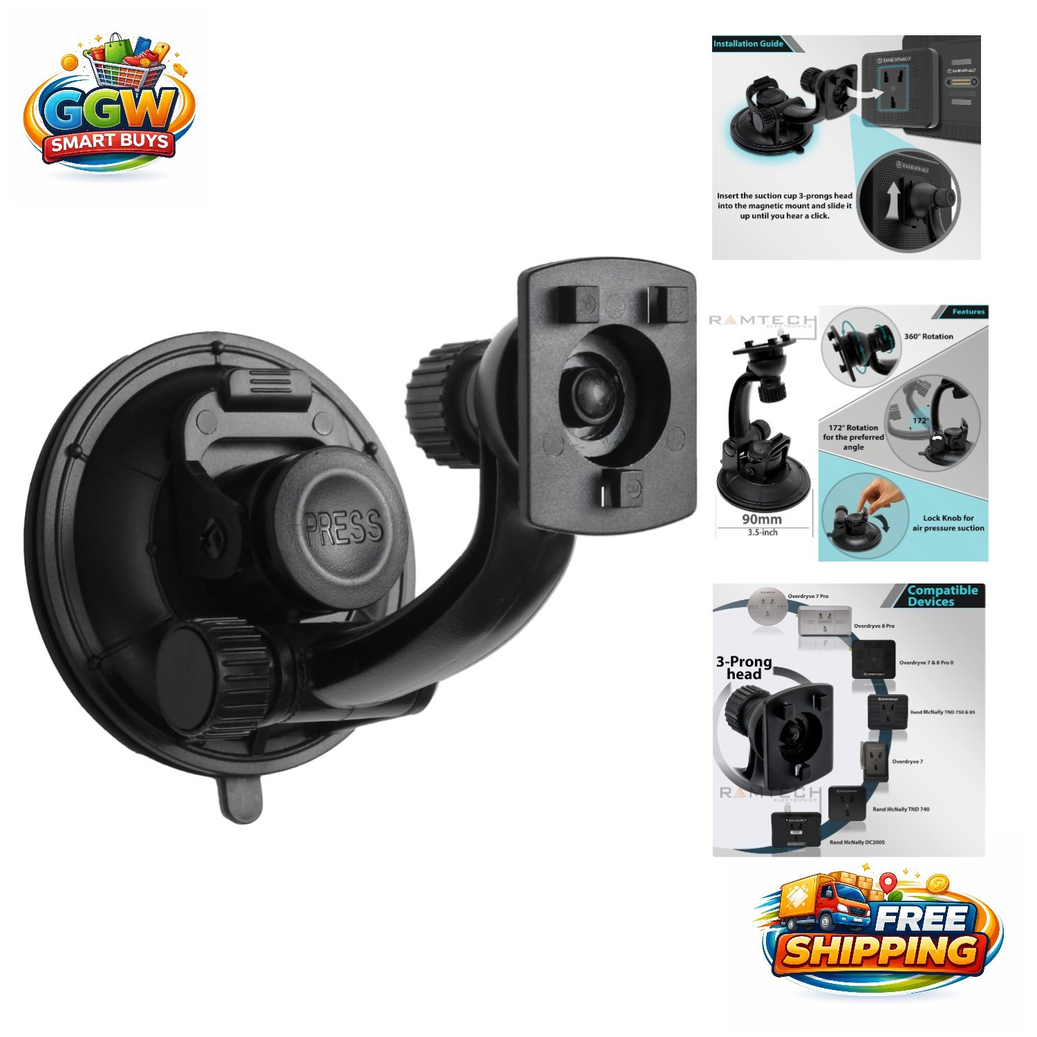 Magnetic Suction Cup Mount for Rand McNally Tablets - Easy Installation