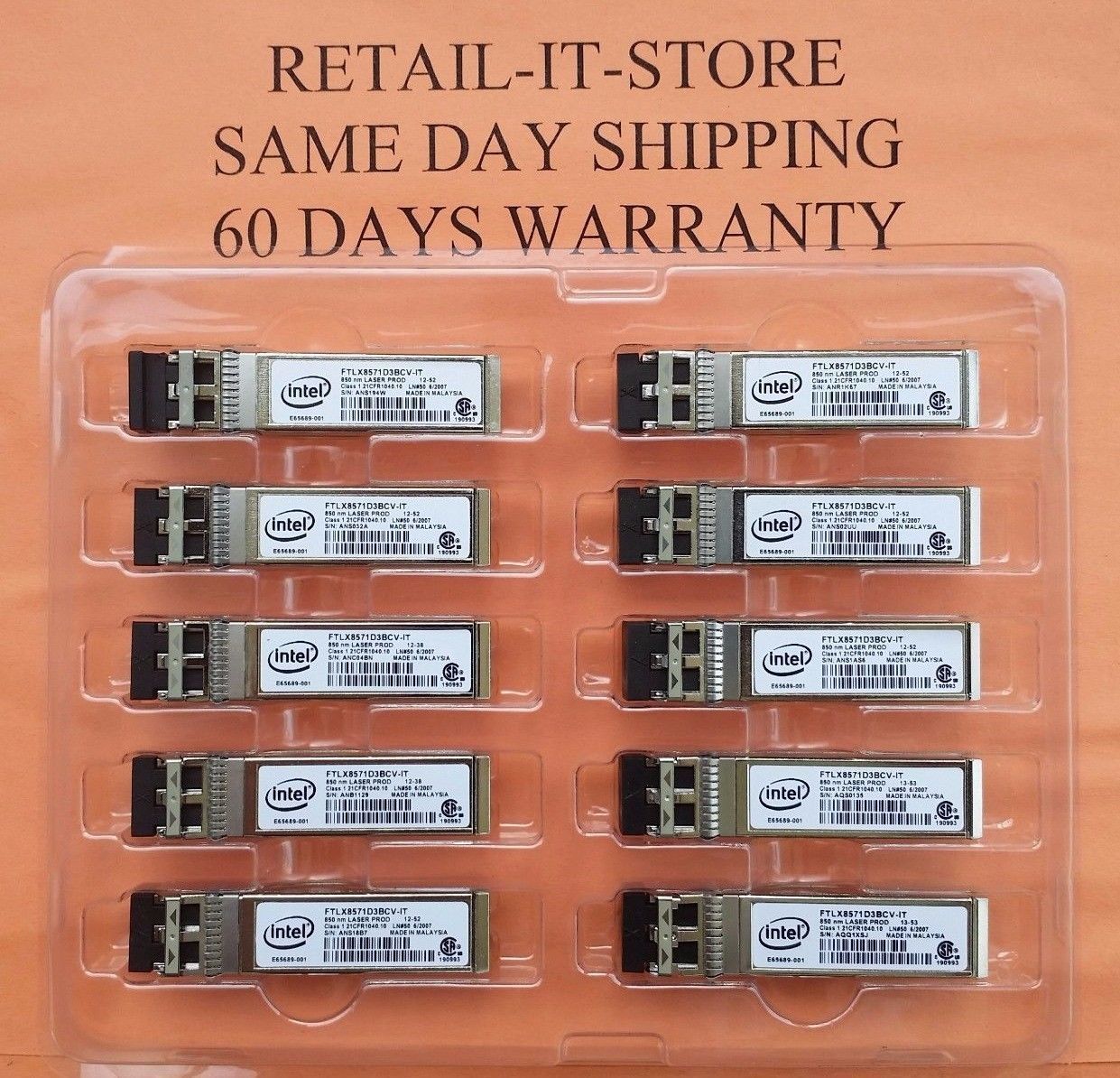 DELL INTEL E10GSFPSR 10G Ethernet SFP-10G-SR for PCI X520 X710 Y3KJN 0Y3KJN 60DA