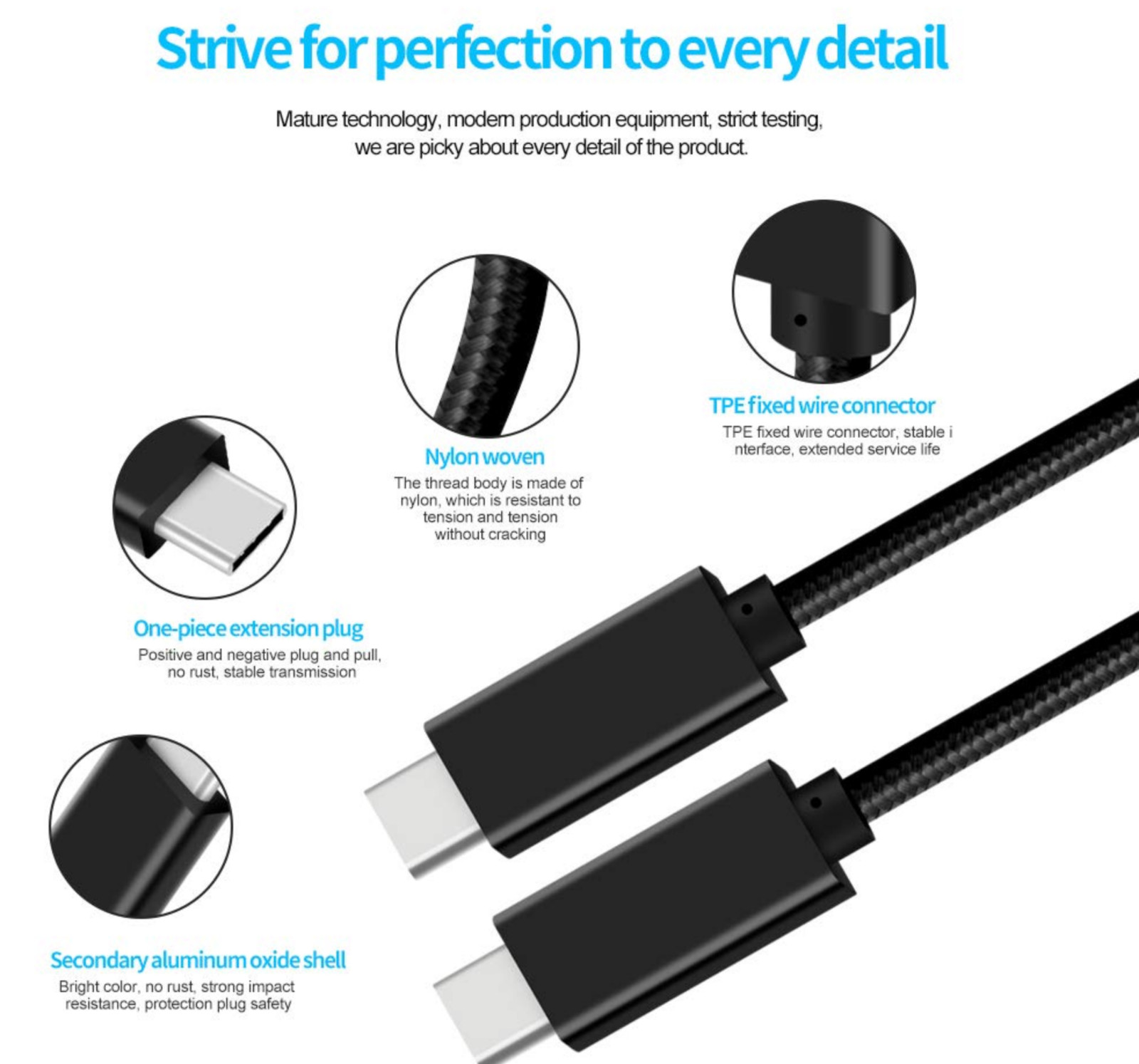 USB C 3.1 Cable Gen2 Type C Cable Fast Charging 4K 10GB/S 100W for macbook 3.3ft