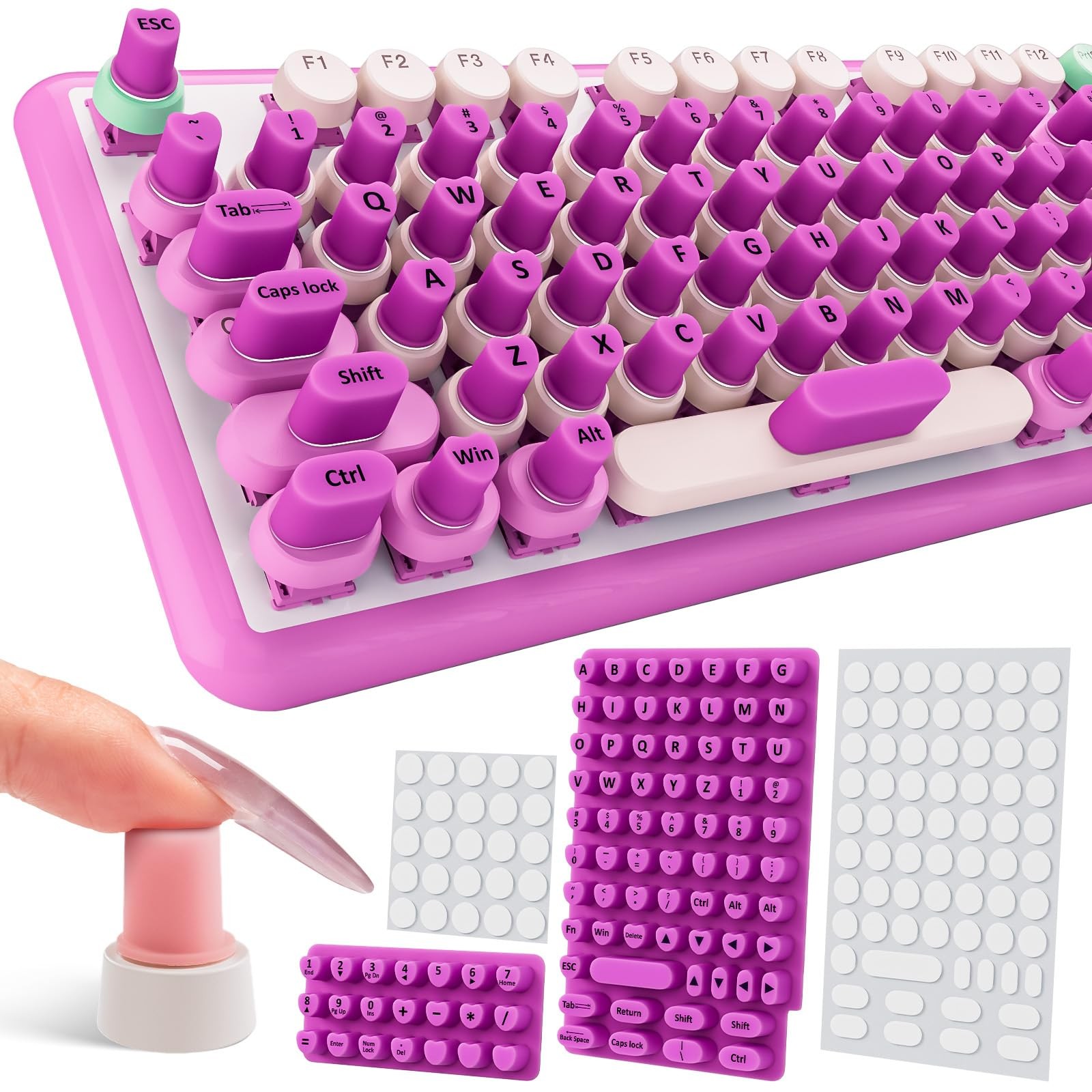 91PCS Raised Keyboard Stickers for Long Nails, 2 x 3 inches, - Purple