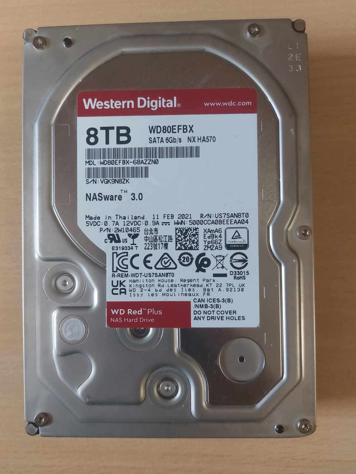 WD Red Plus 8TB NAS Hard Drive WD80EFPX 3.5" SATA III HDD