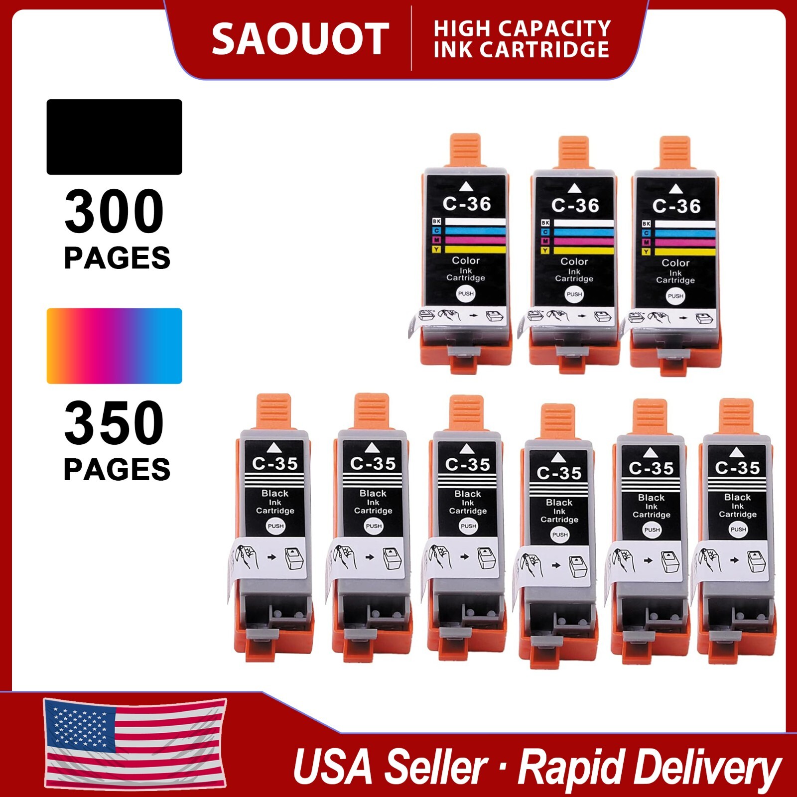 9PK PGI-35 CLI-36 High Yield Ink Cartridges Lot for Canon 35 36 Combo Pack PIXMA