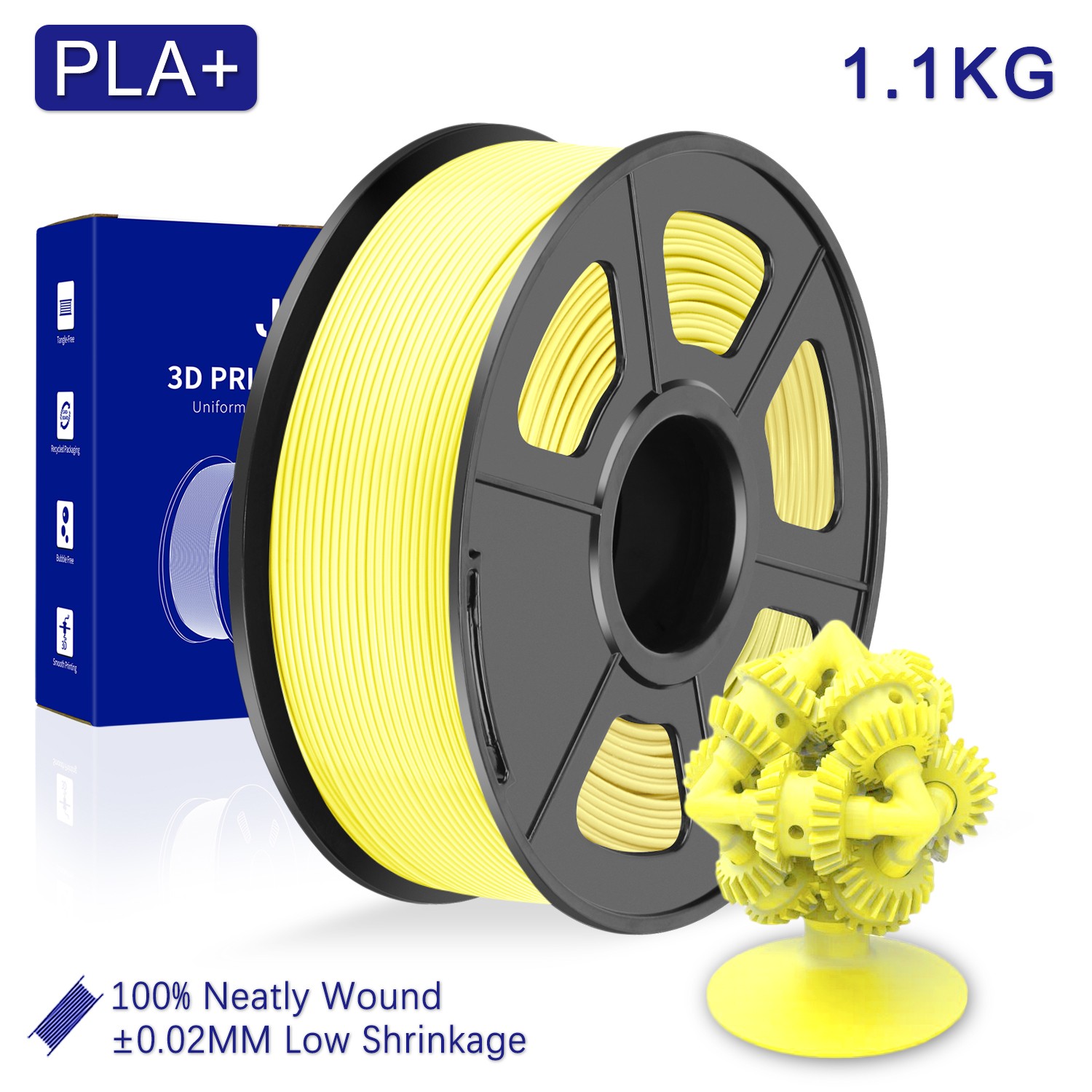 JAYO 1.1KG PLA+ Lemon Yellow 3D Printer Filament 1.75mm No Clog Better Adhesion