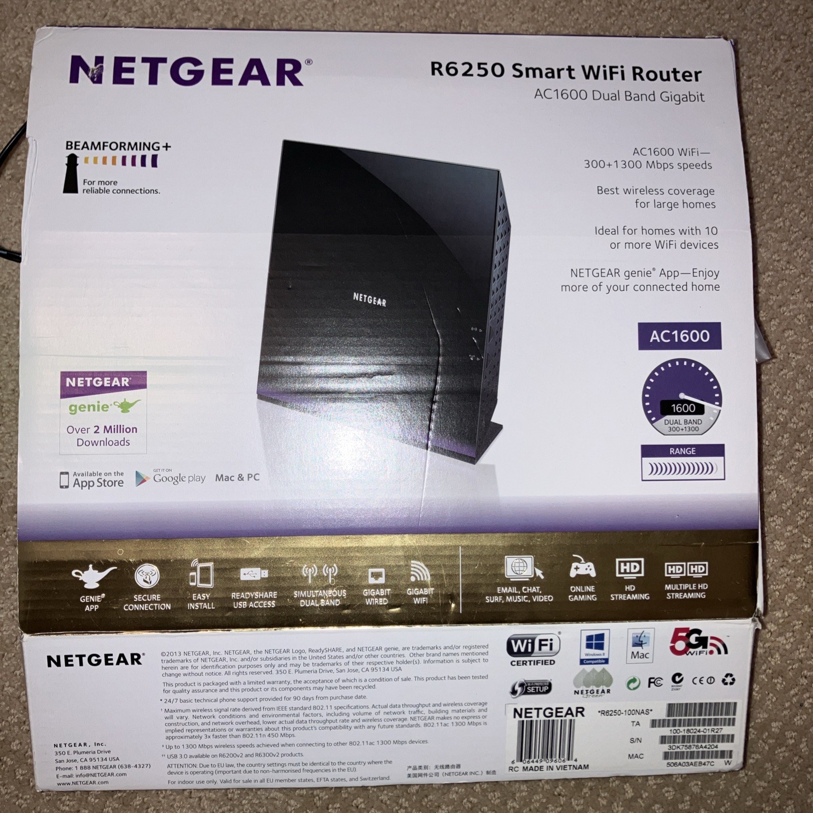 NETGEAR R6250 Smart WiFi Router AC1600 Dual Band Gigabit