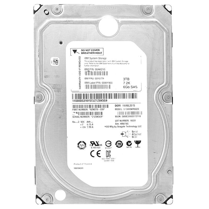 Hard Drive IBM ST3000NM0023 3TB 7200Rpm SAS II 3.5" Inch 00AK210