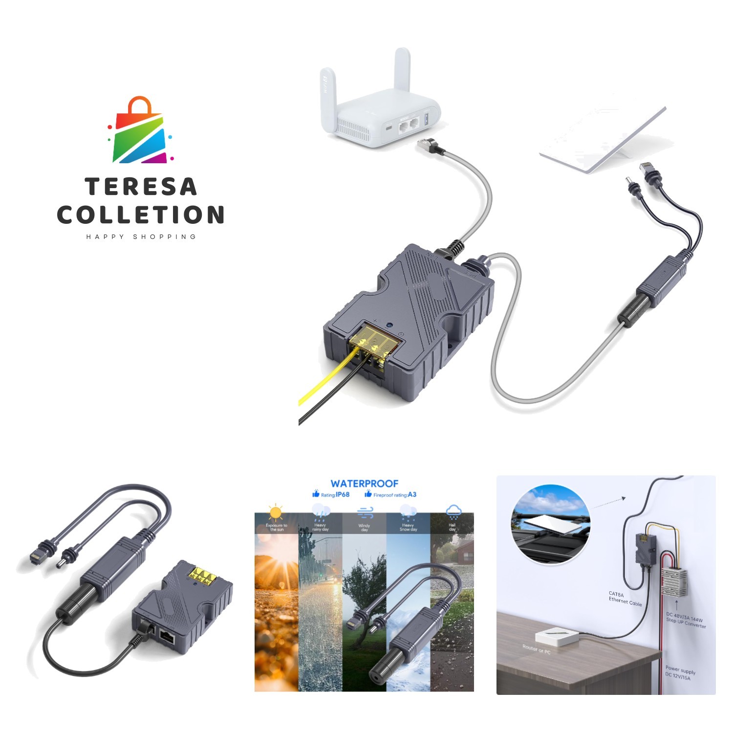 150W GigE PoE Injector & ESD Protected Splitter for Starlink Mini/Mini X