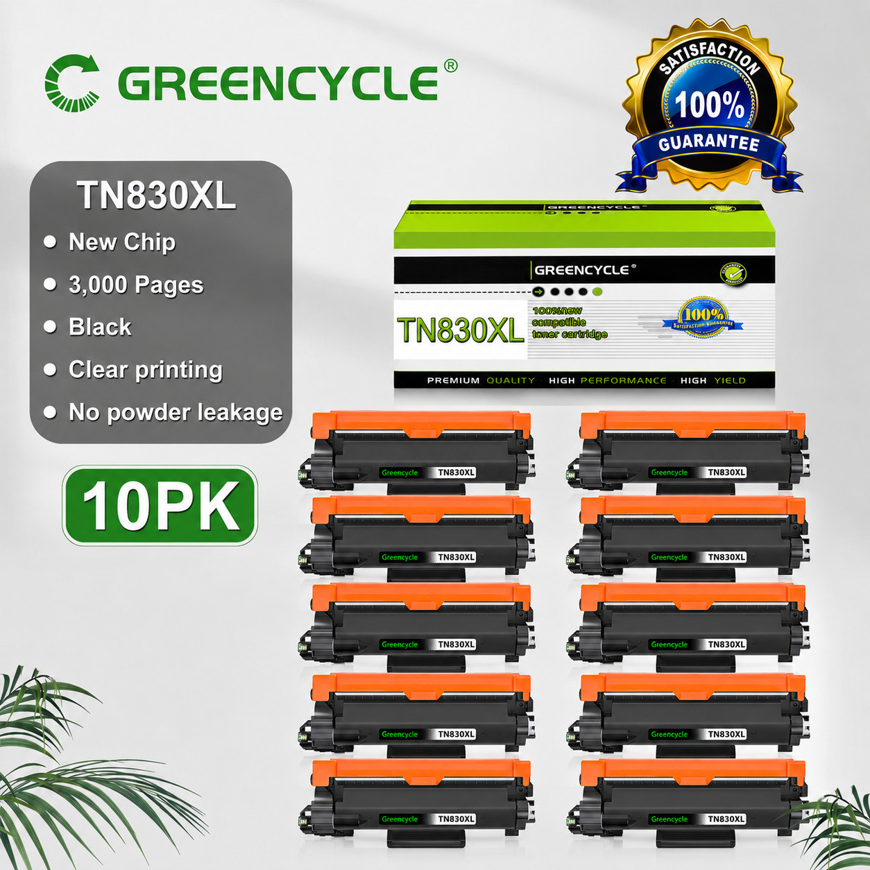 10PK TN830XL Toner Cartridge with Chip for Brother MFC-L2820DW HL-L2480DW L2400D