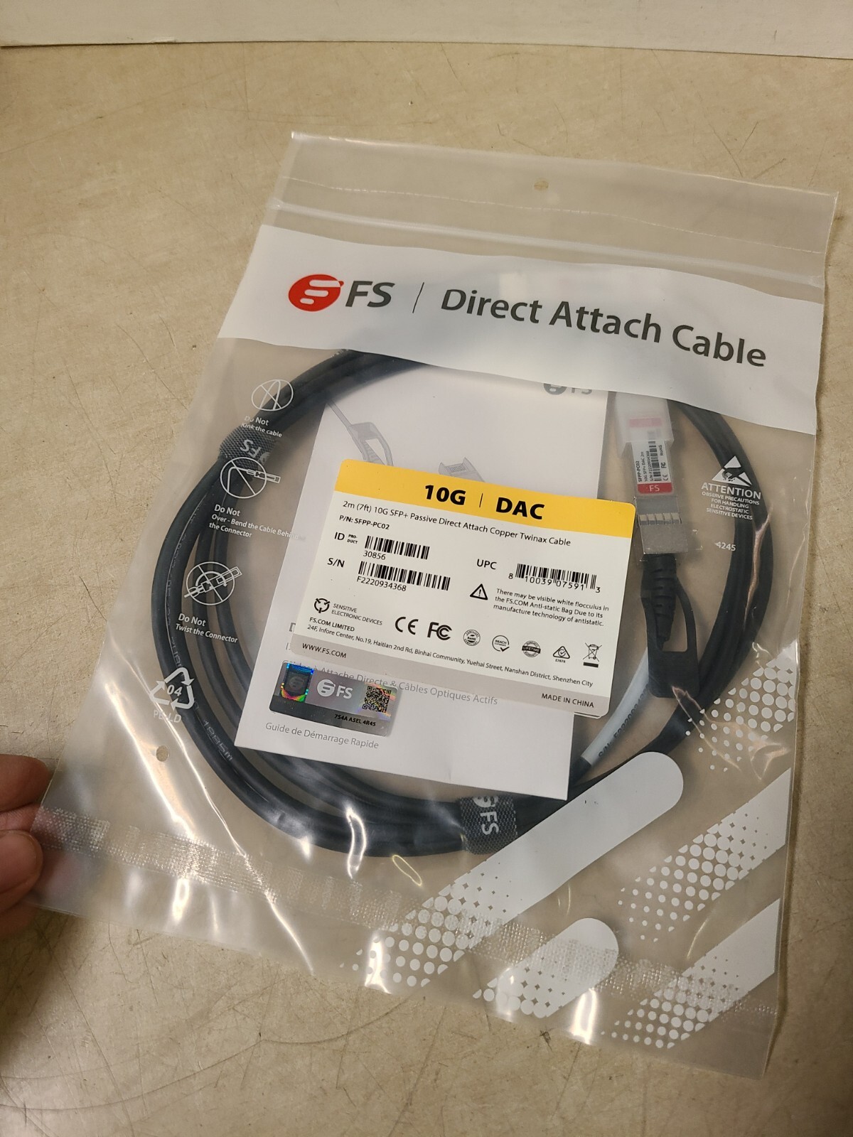 FS 2m (7Ft) SFP+Passive Direct Attach Cooper Twinax Cable SFPP-PC02