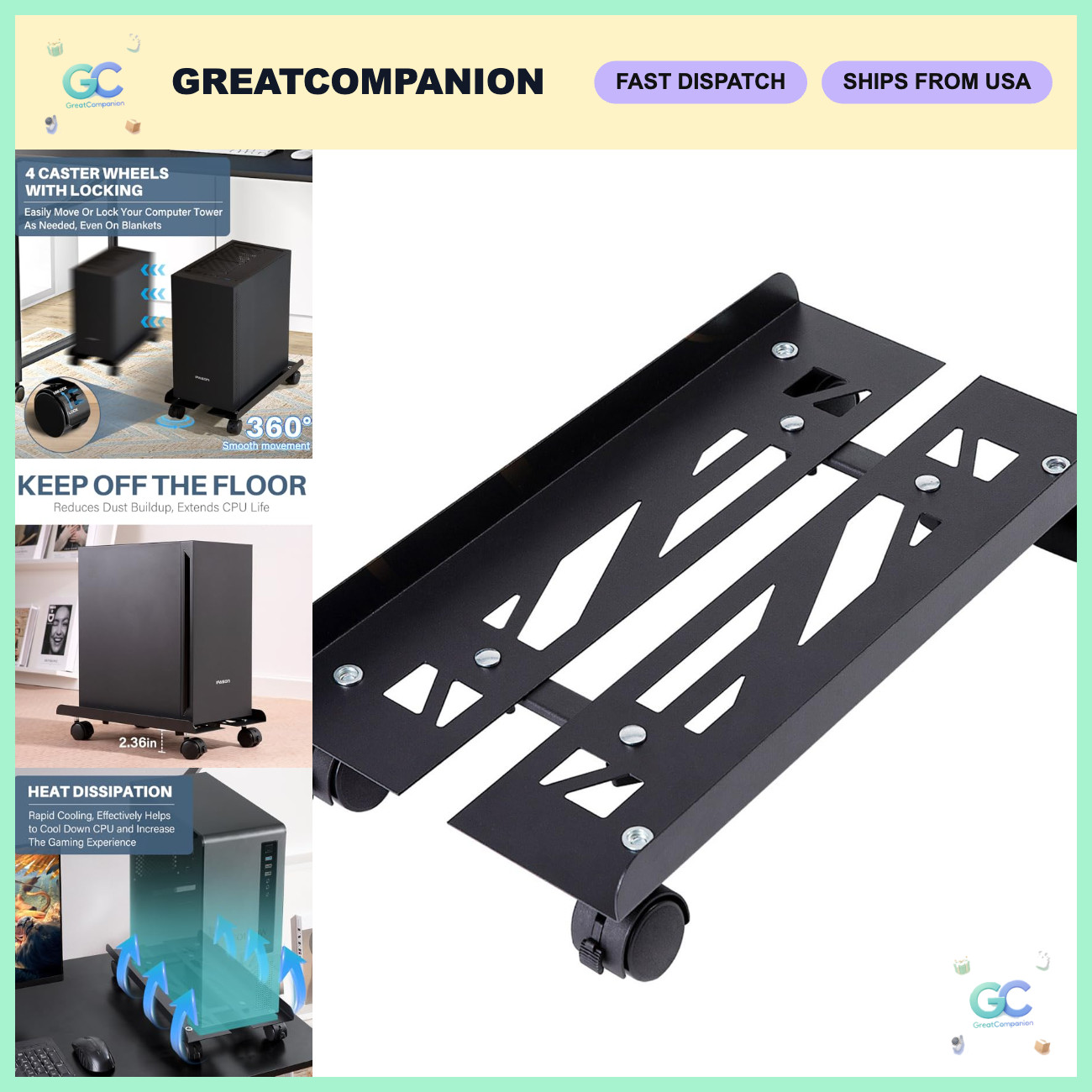 Adjustable Metal Computer Tower Stand - Universal Fit for Most PCs, Space-Saving