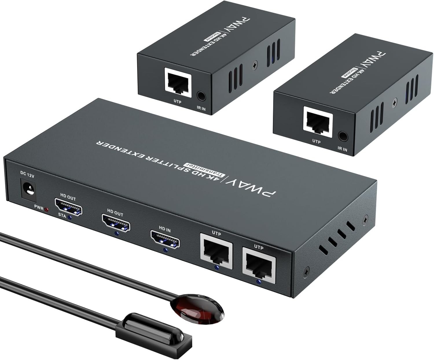 PWAYTEK HDMI Extender 1x2 4K60 Cat6 Splitter 60m IR EDID TX RX Kit