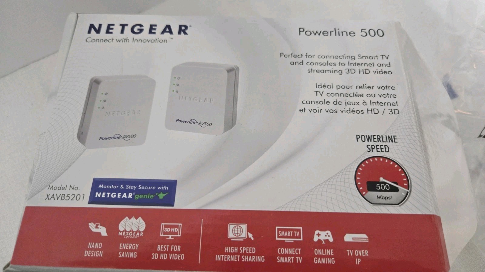 NETGEAR XAVB5201 Powerline AV500 Nano Ethernet Adapter Kit Tested w/ Box