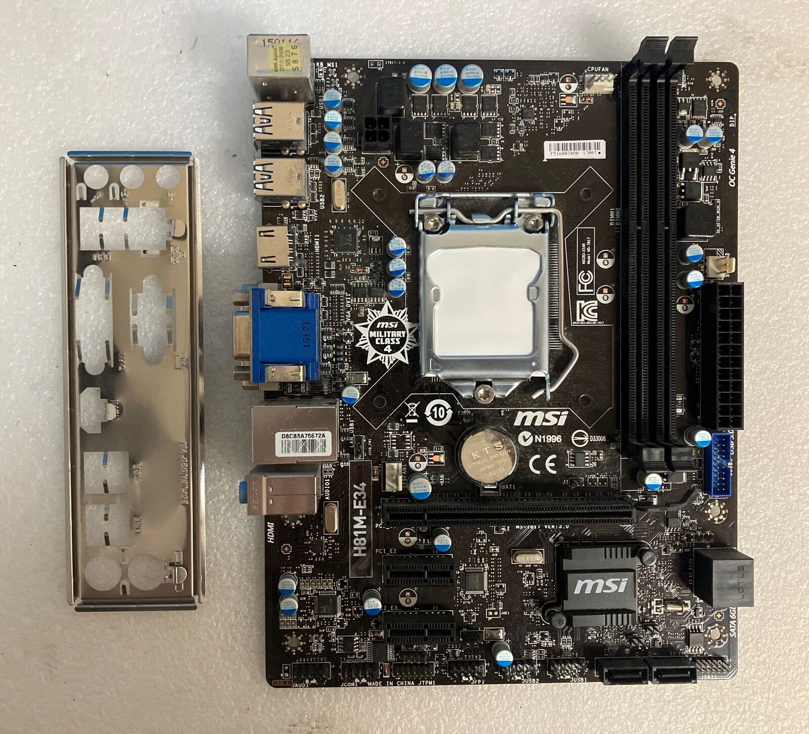 MSI H81M-E34 Mini-ATX LGA 1150 DDR3 HDMI VGA DVI Motherboard With I/O Shield ~