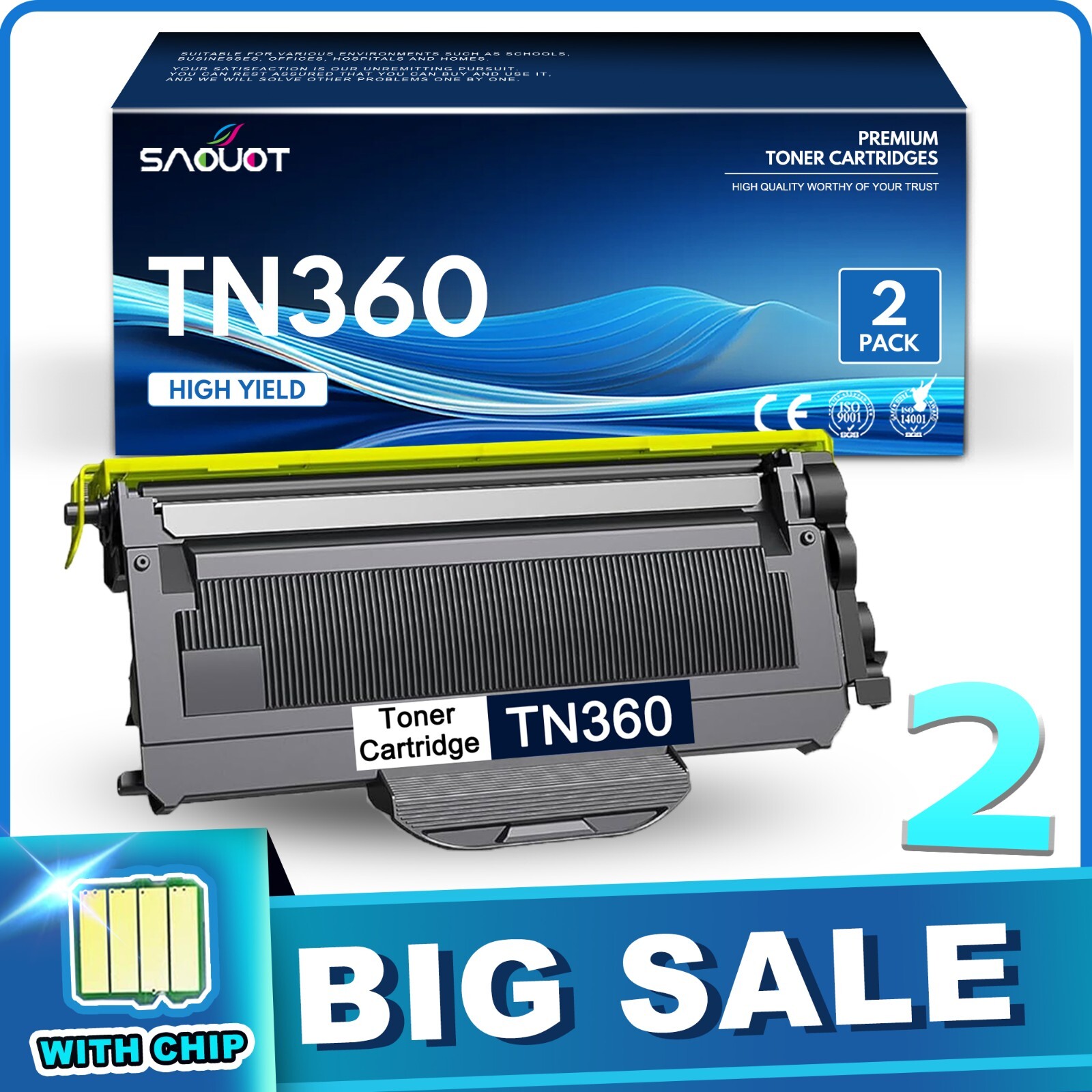 2x TN360 Toner TN-360 Cartridge Replacement for Brother TN 360 HL-2140 2170W
