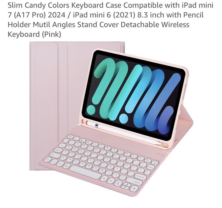 Slim Candy Colors Keyboard Case Compatible with iPad mini with S Pen Holder