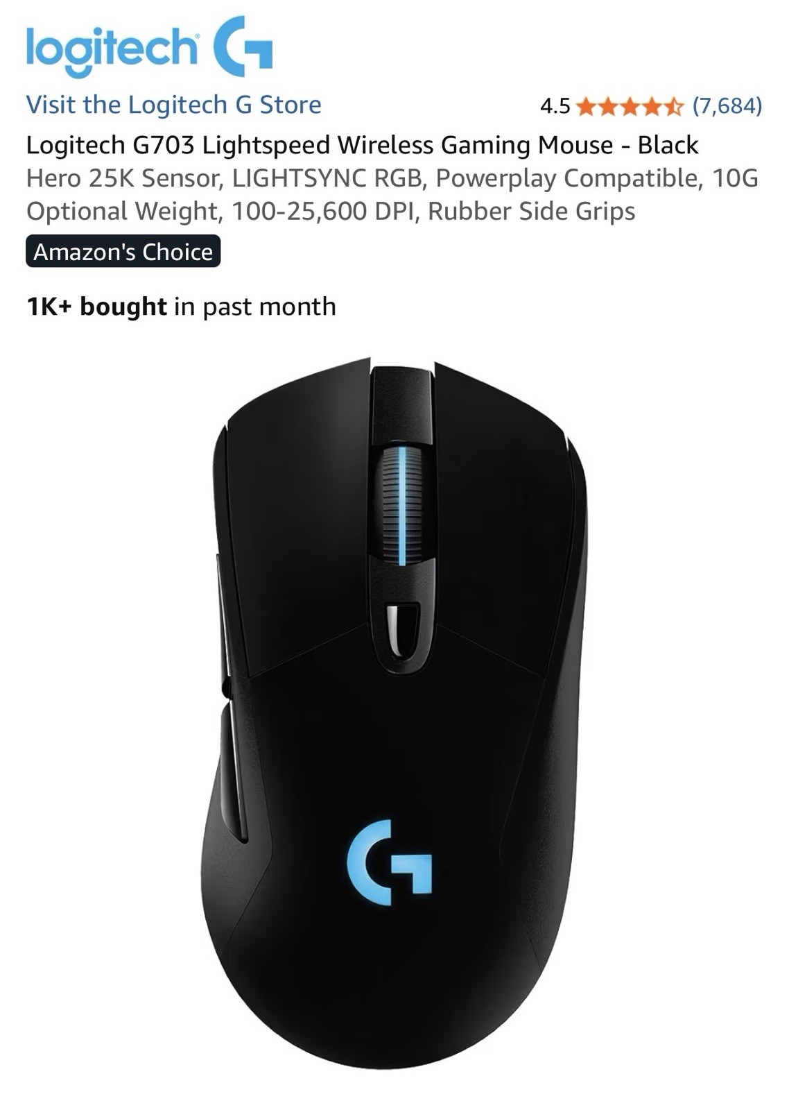 Logitech G703 Lightspeed Wireless Gaming Mouse - Black