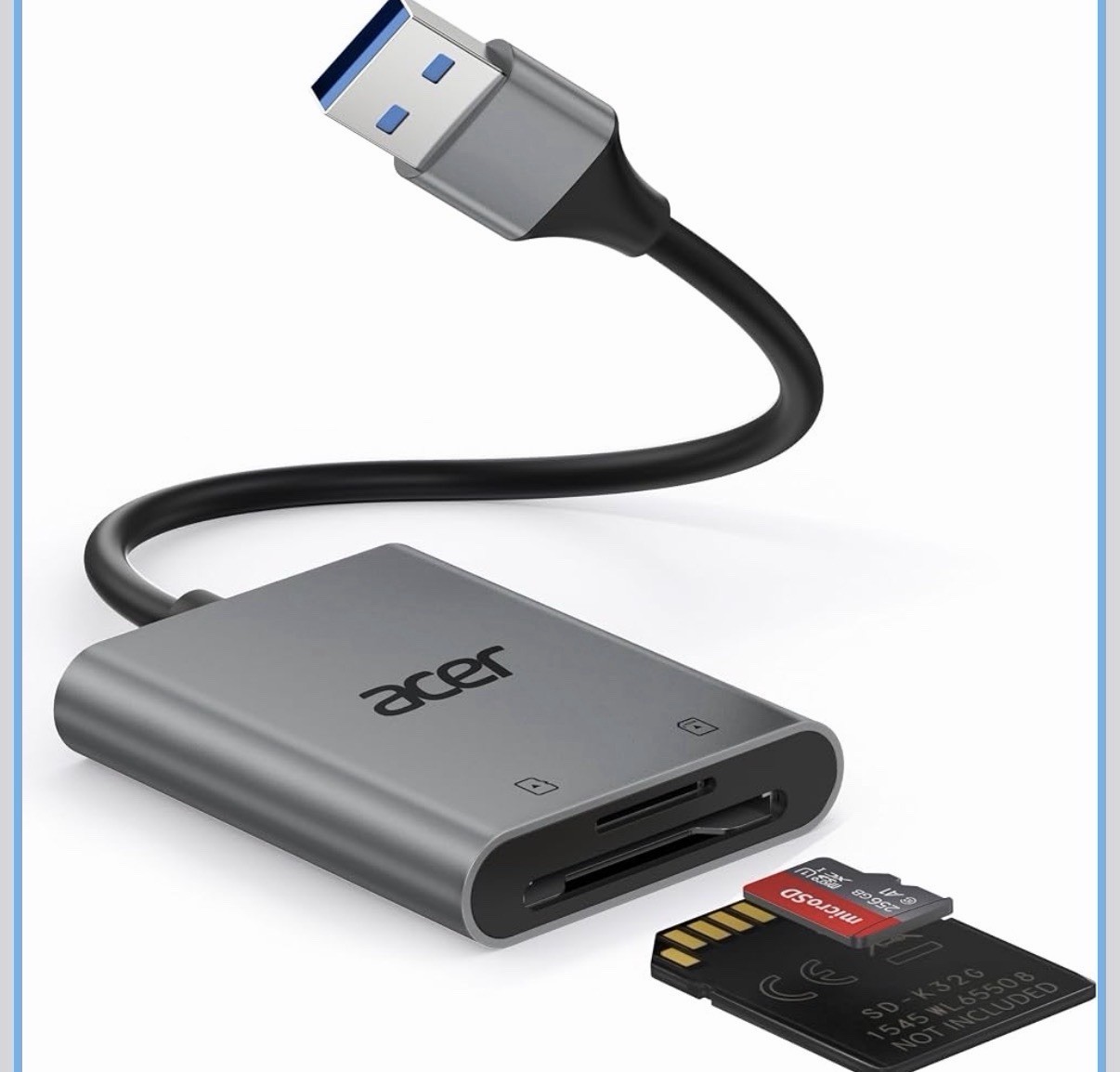 Acer SD Card Reader, USB A 3.0 to Micro Memory Aluminum Grey