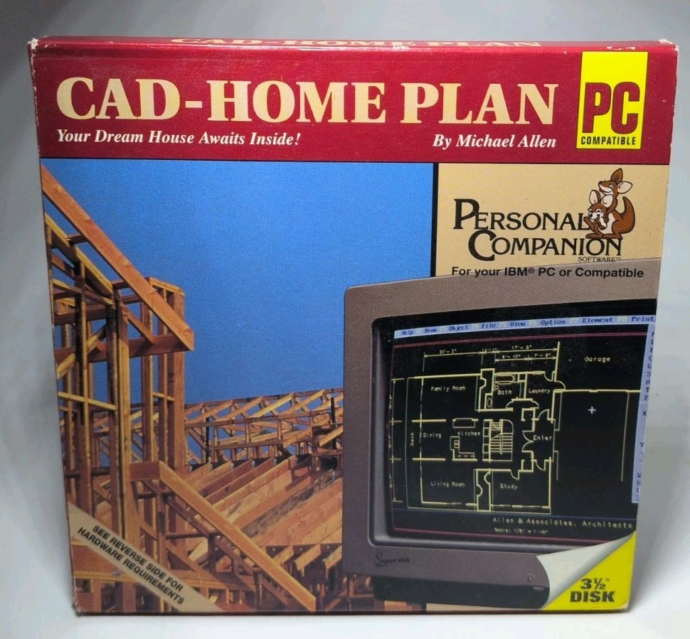 Vintage Cad-Home Plan Personal Companion Software 3 1/2" Diskette Home Building