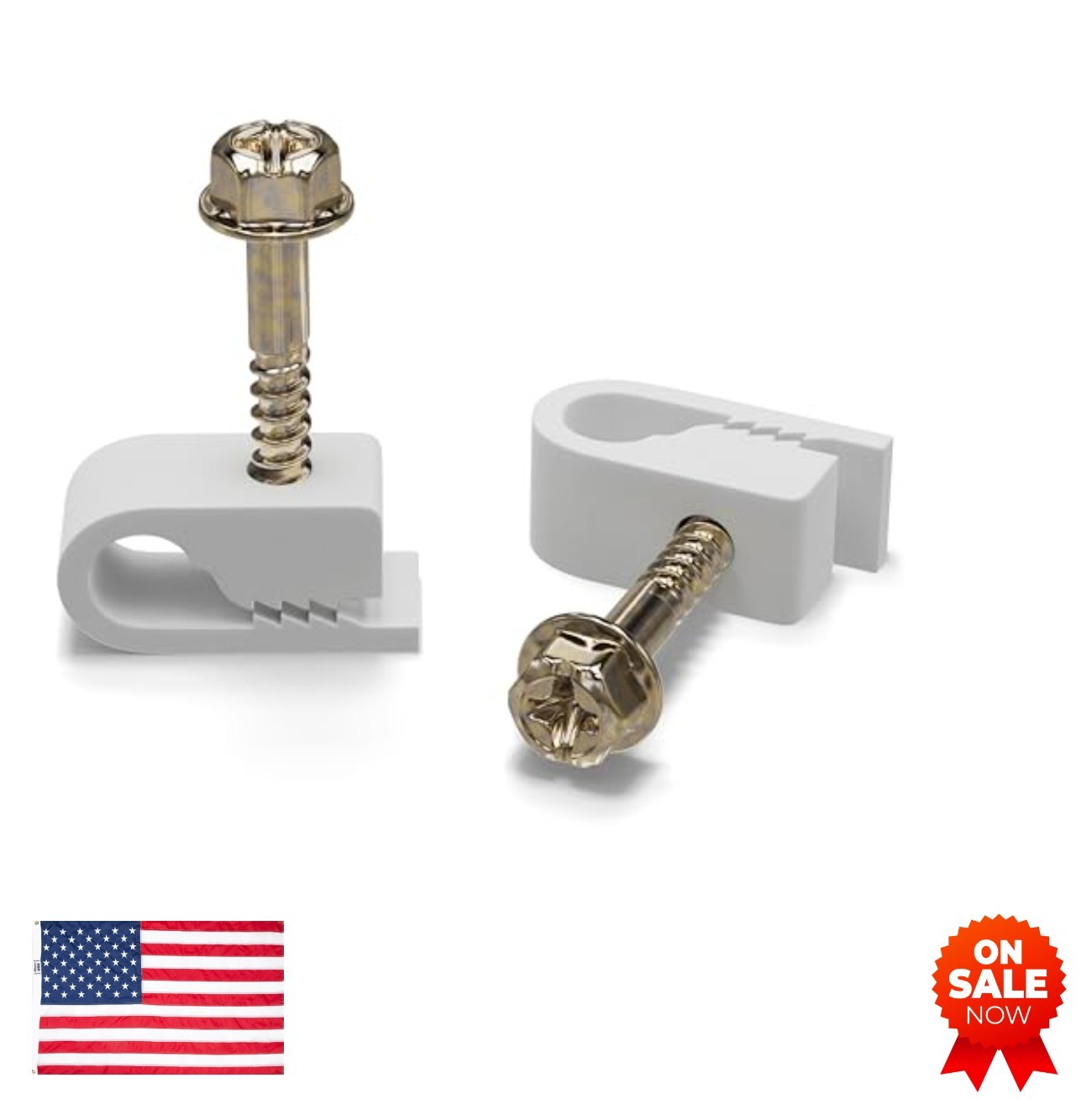 Cable Clips 1/4 Inch Coaxial Clamps with Screws 100 Pack White Outdoor Indoor