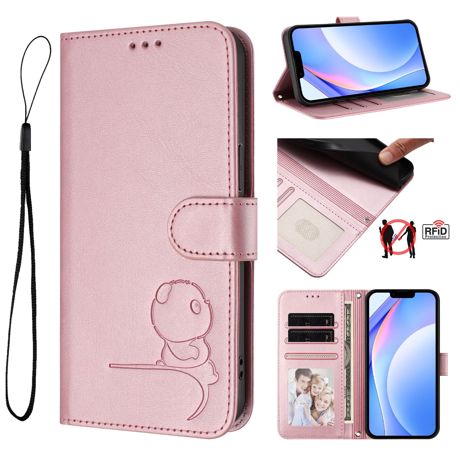 Flip Leather Panda Cat Wallet Cover Case For 17 16 15 13 12 11 14 Pro Max 16E
