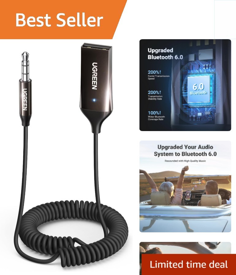 Compact 3.5mm Bluetooth Adapter with Built-In Microphone for Cars & Home